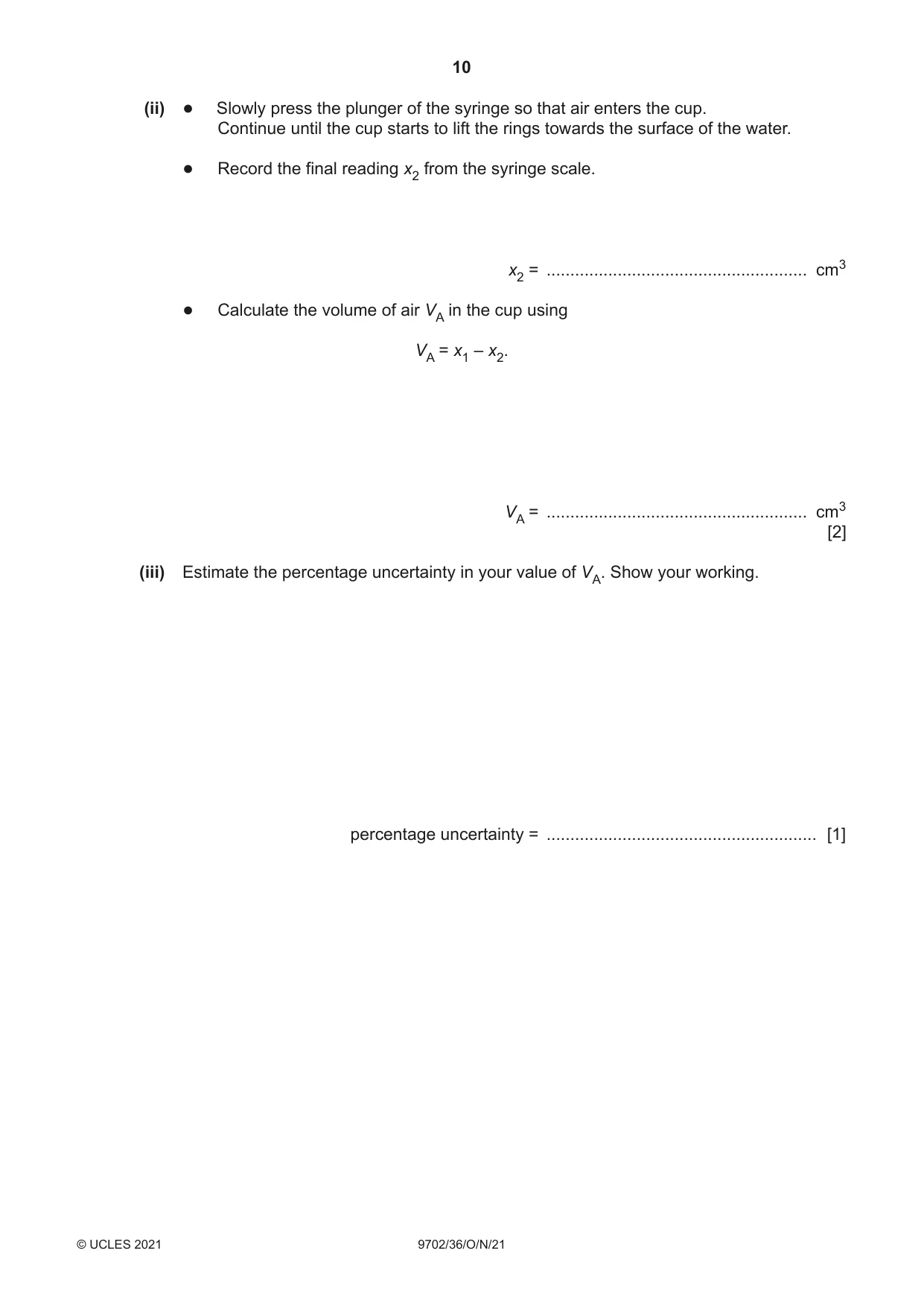 Cambridge A Level Physics 9702 2021 Oct/Nov Paper 3 · Variant 6 question paper, page 10 of 16