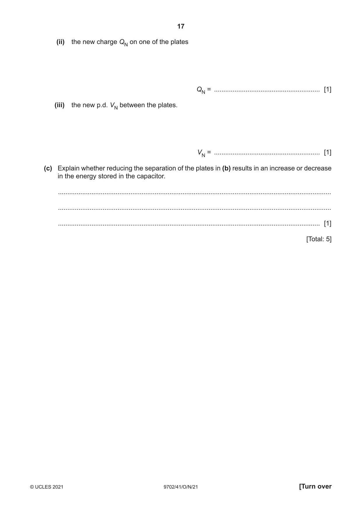 Cambridge A Level Physics 9702 2021 Oct/Nov Paper 4 · Variant 1 question paper, page 17 of 28