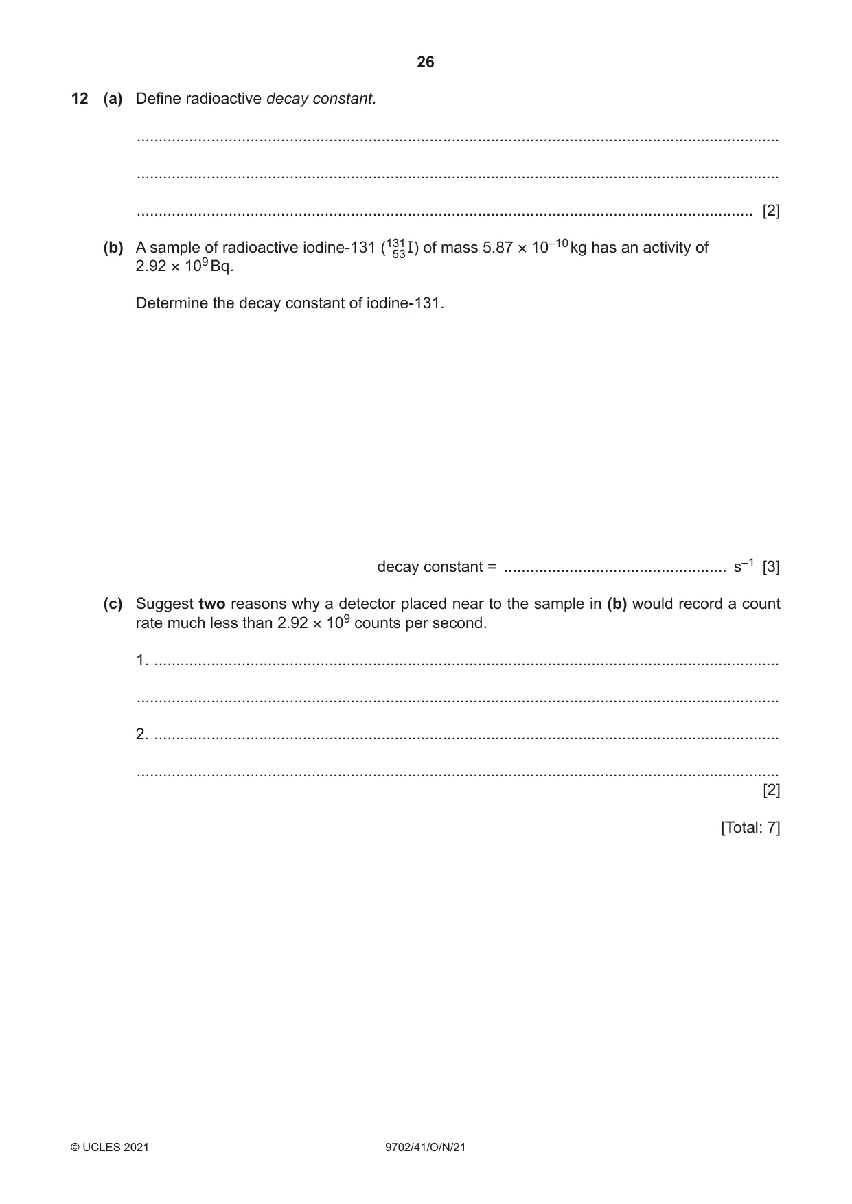 Cambridge A Level Physics 9702 2021 Oct/Nov Paper 4 · Variant 1 question paper, page 26 of 28
