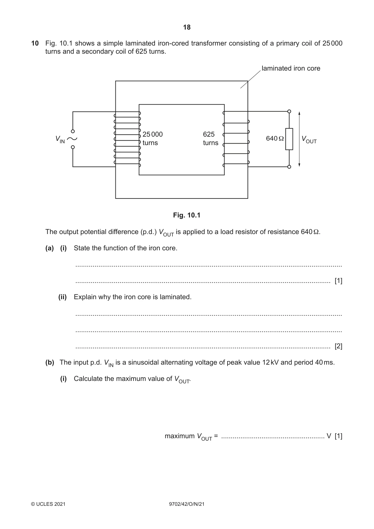 Cambridge A Level Physics 9702 2021 Oct/Nov Paper 4 · Variant 2 question paper, page 18 of 24