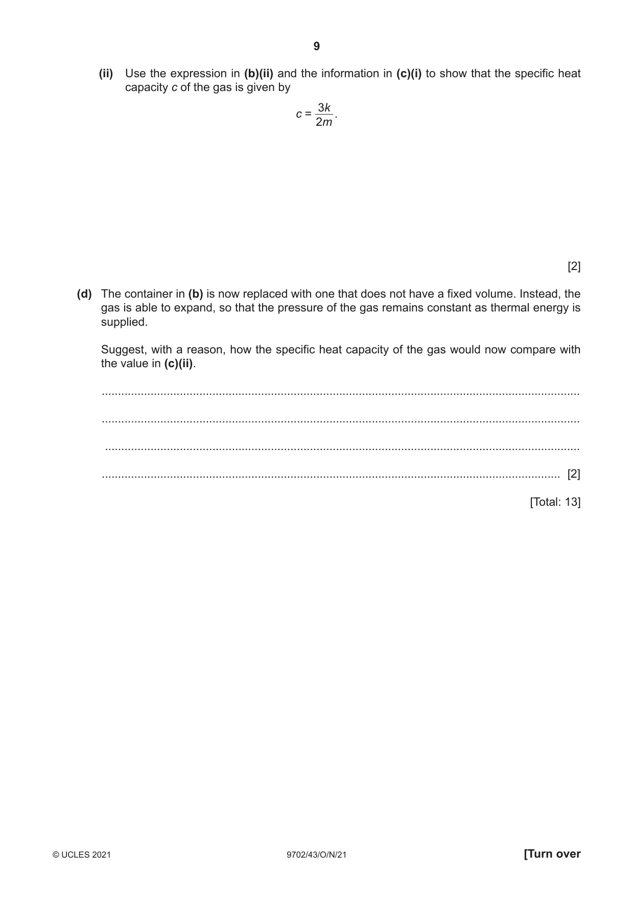 Cambridge A Level Physics 9702 2021 Oct/Nov Paper 4 · Variant 3 question paper, page 9 of 28