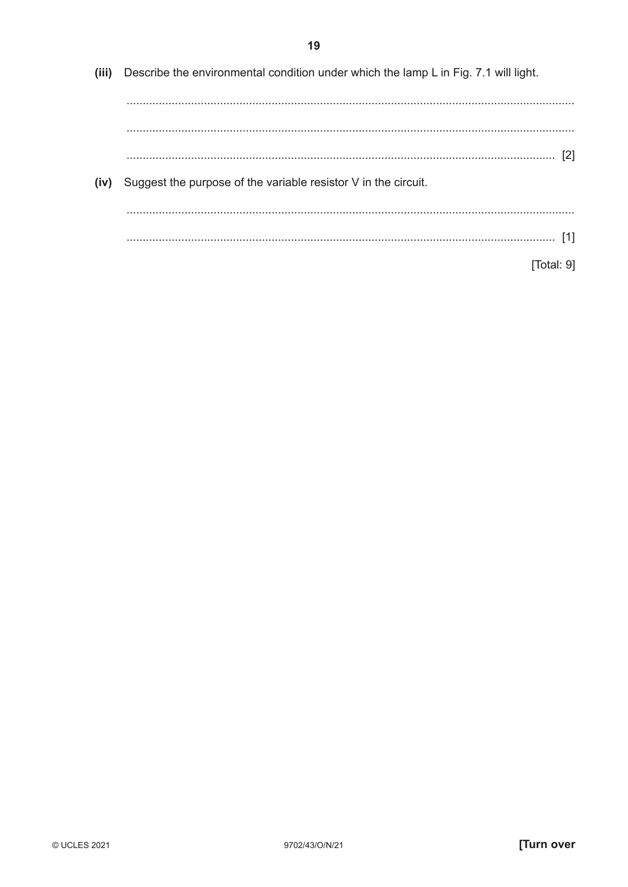 Cambridge A Level Physics 9702 2021 Oct/Nov Paper 4 · Variant 3 question paper, page 19 of 28