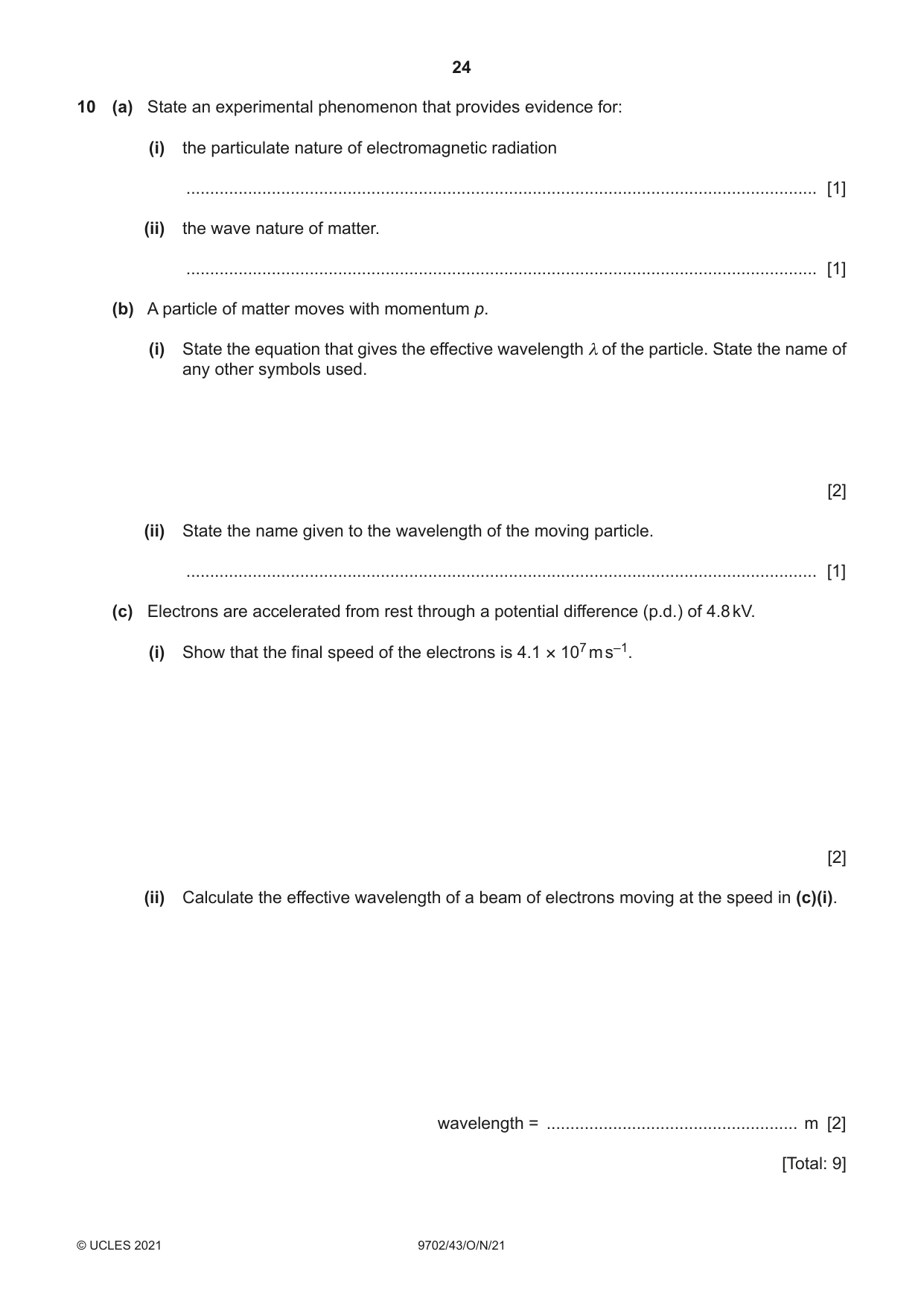 Cambridge A Level Physics 9702 2021 Oct/Nov Paper 4 · Variant 3 question paper, page 24 of 28