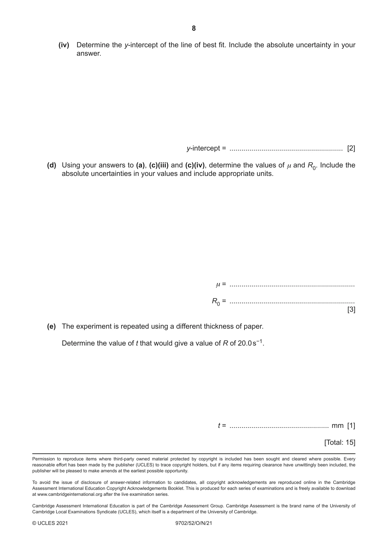 Cambridge A Level Physics 9702 2021 Oct/Nov Paper 5 · Variant 2 question paper, page 8 of 8