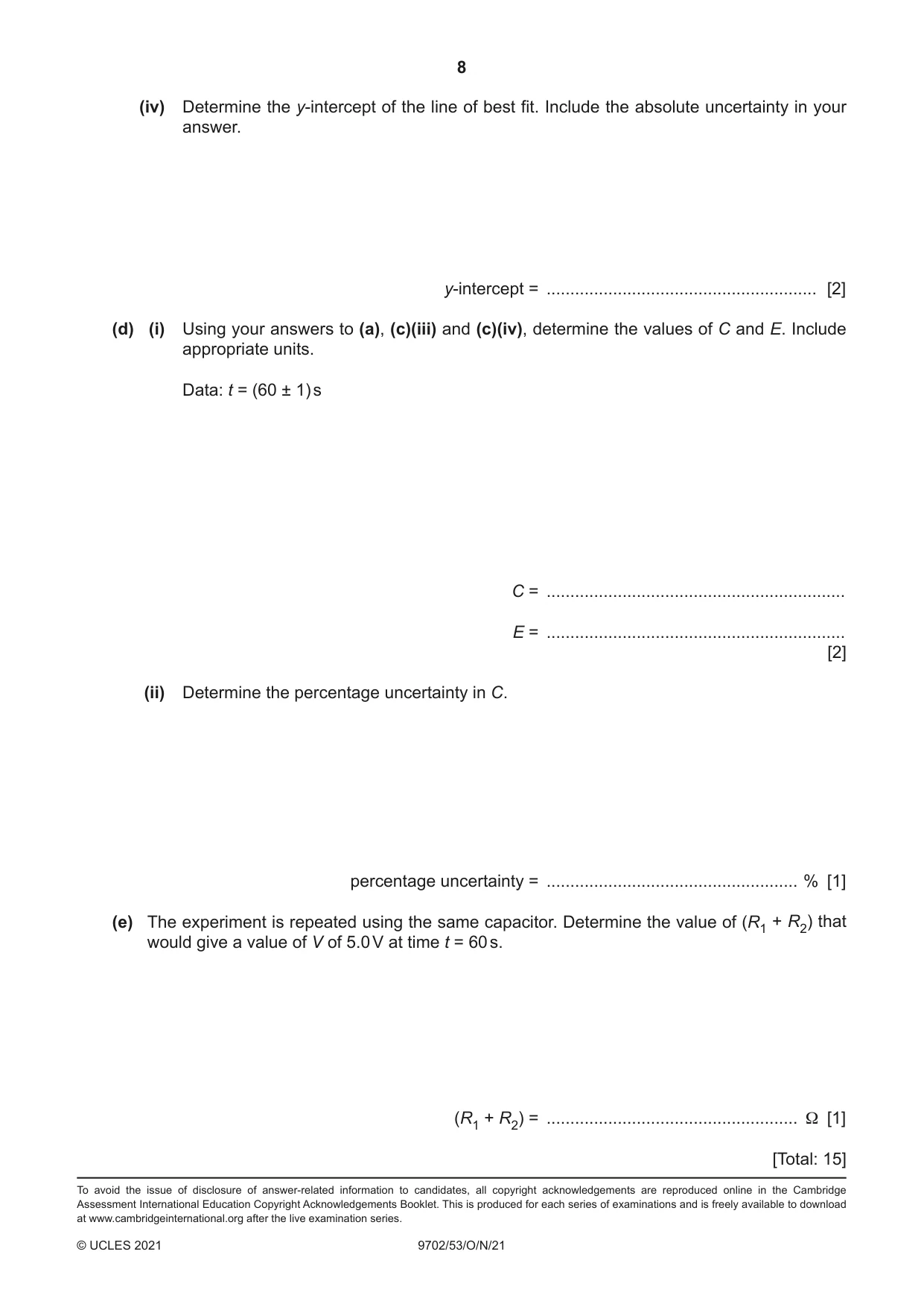 Cambridge A Level Physics 9702 2021 Oct/Nov Paper 5 · Variant 3 question paper, page 8 of 8