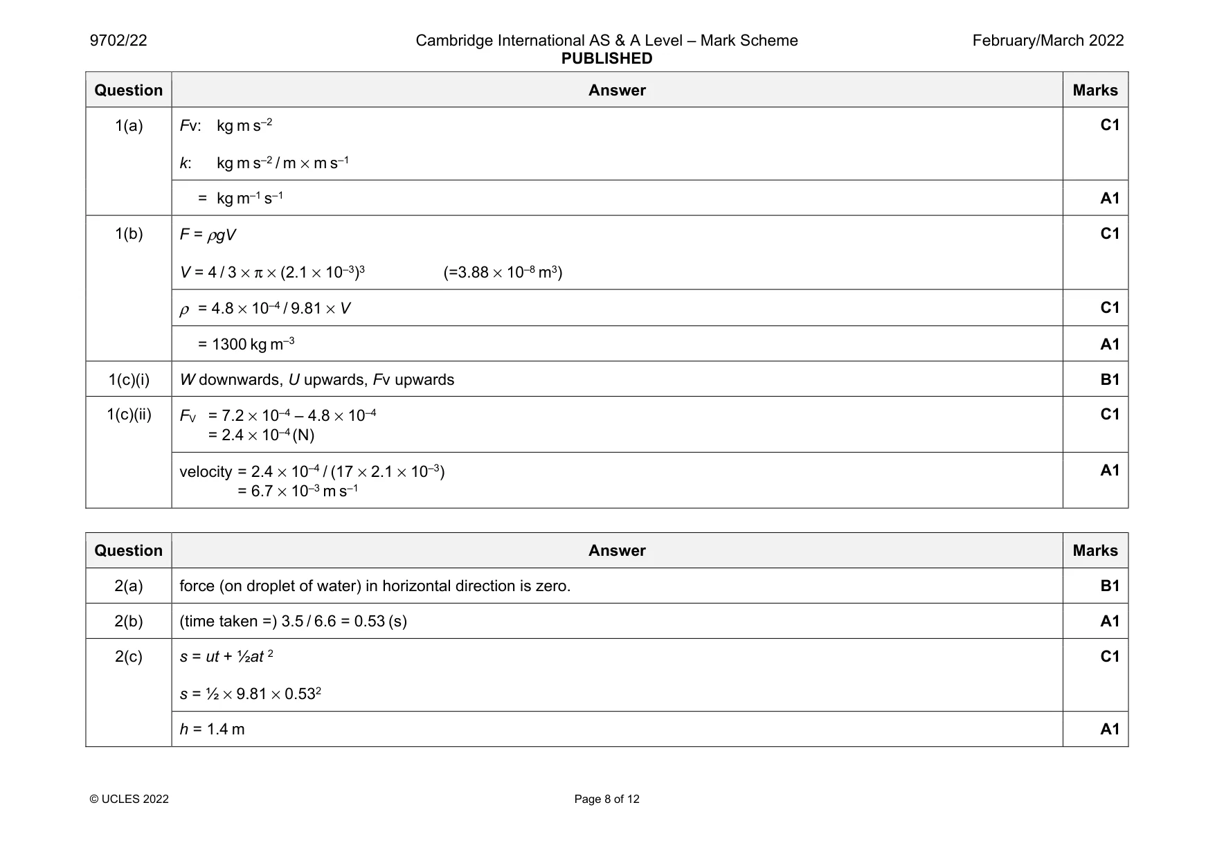 Mark scheme, page 8 of 12