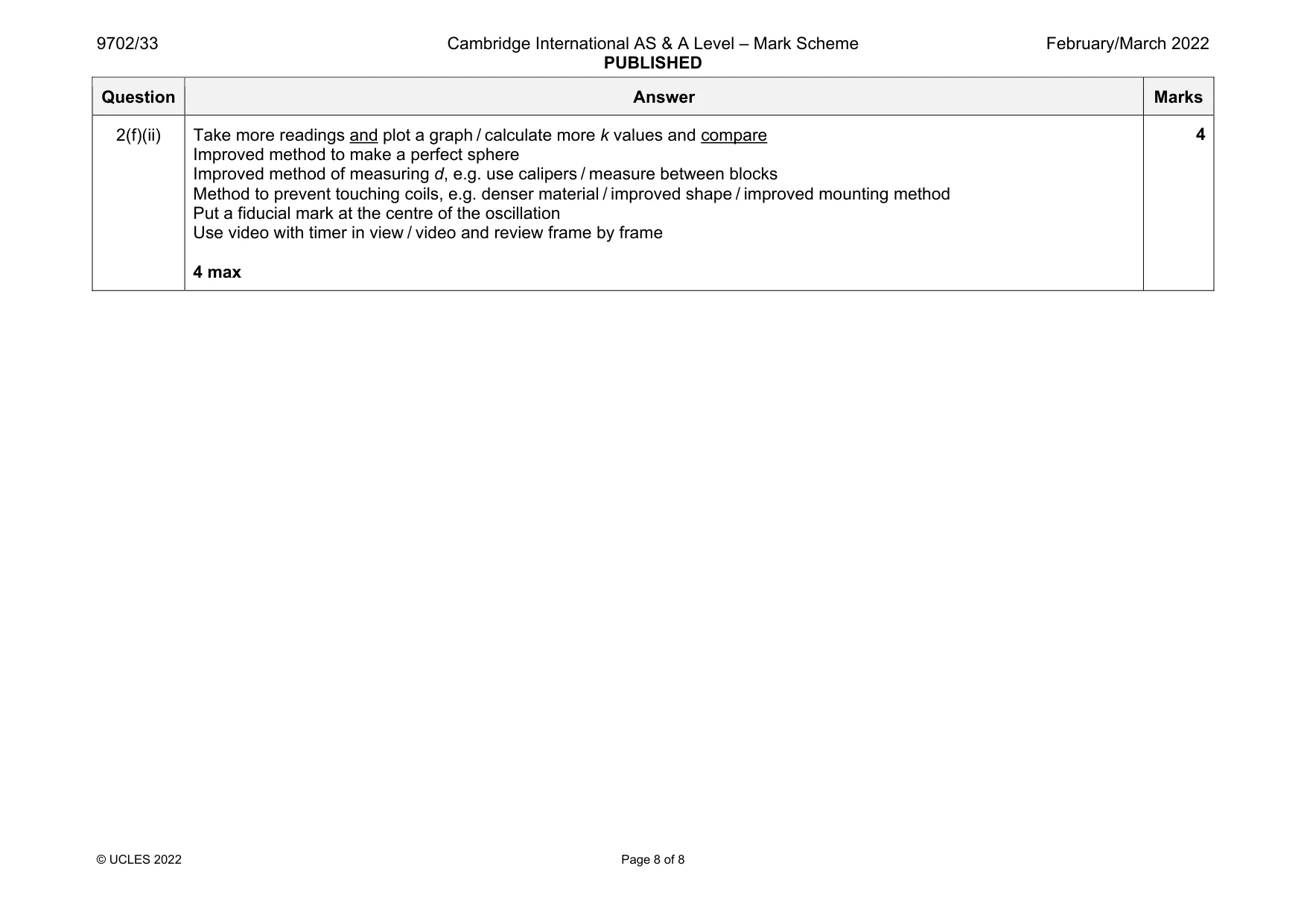 Mark scheme, page 8 of 8