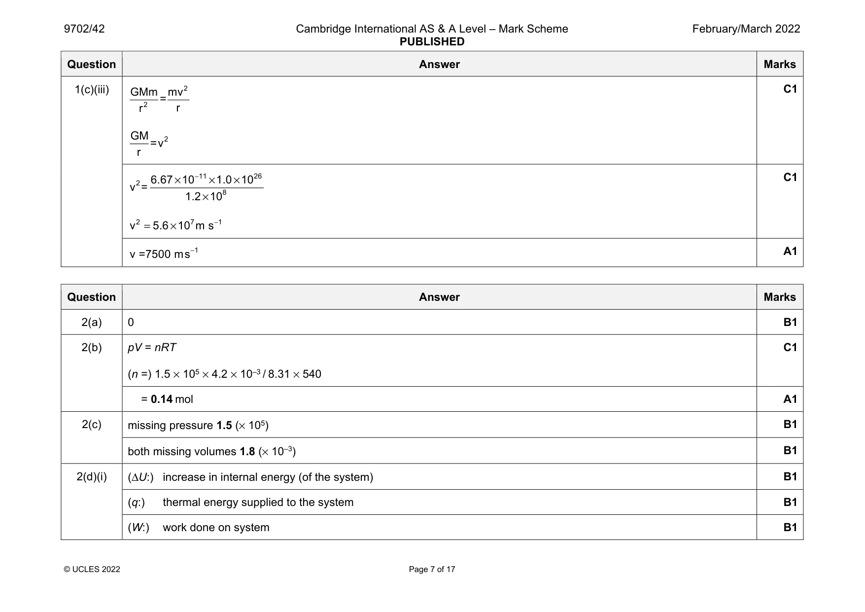 Mark scheme, page 7 of 17