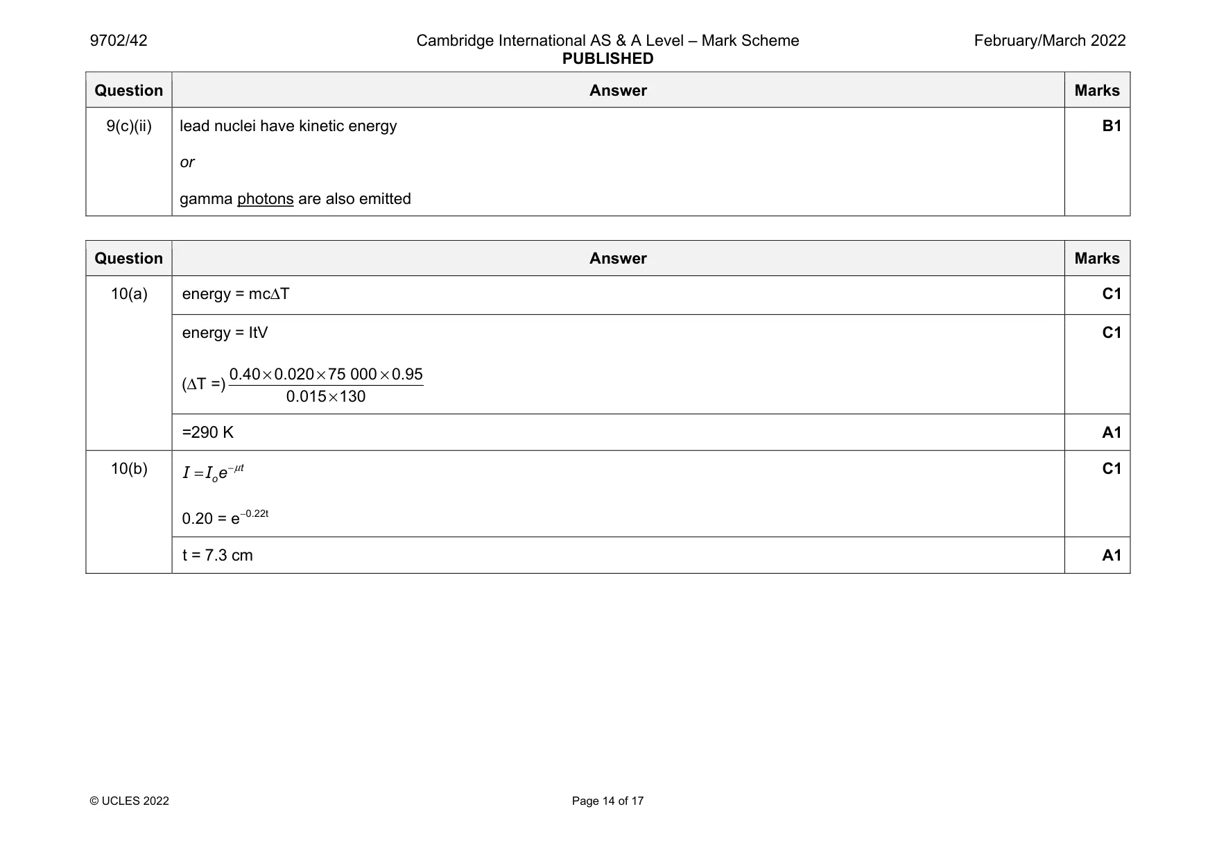 Mark scheme, page 14 of 17