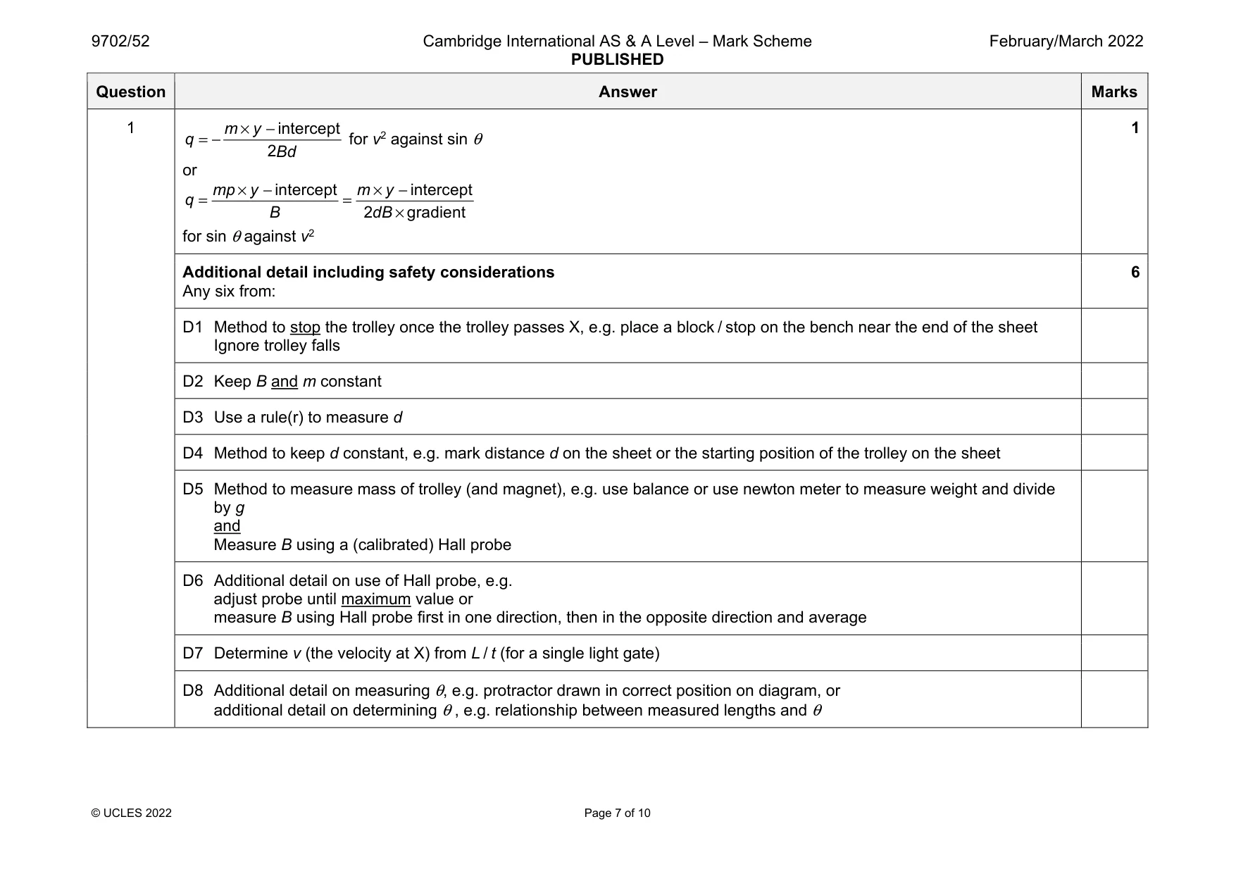 Mark scheme, page 7 of 10