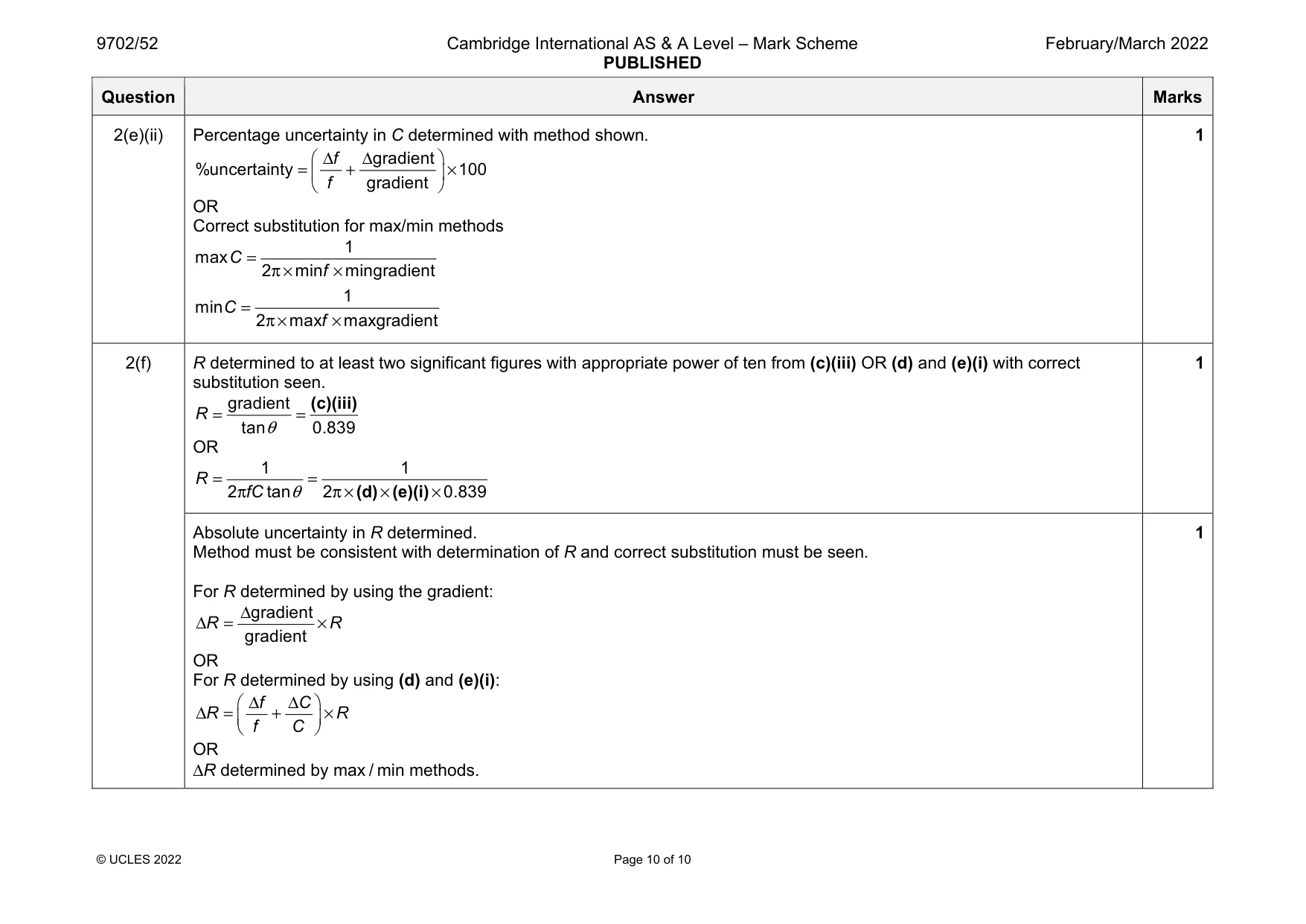 Mark scheme, page 10 of 10