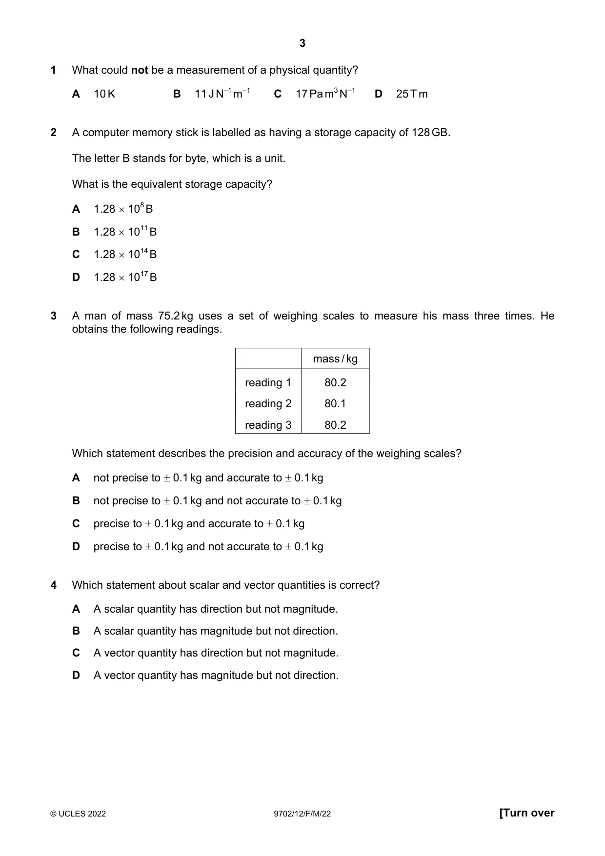 Cambridge A Level Physics 9702 2022 Feb/March Paper 1 · Variant 2 question paper, page 3 of 16