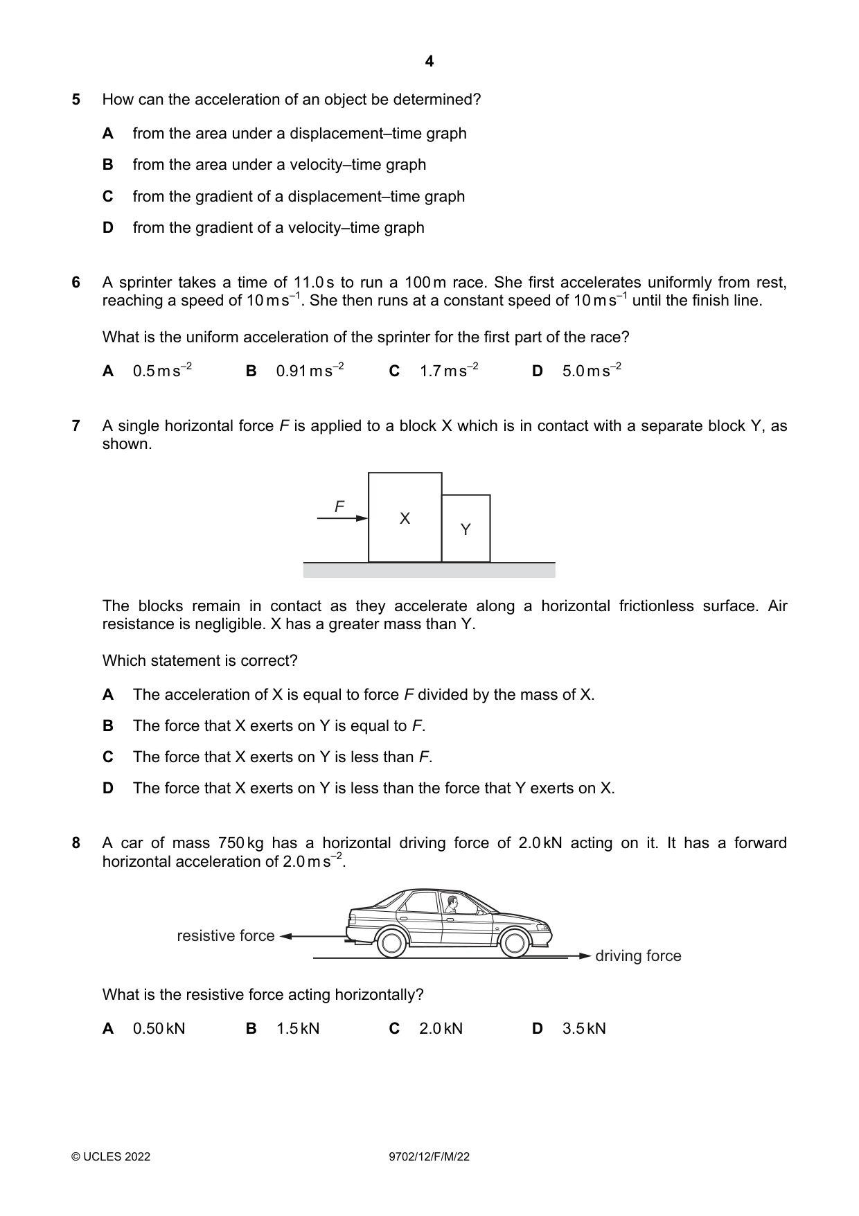 Cambridge A Level Physics 9702 2022 Feb/March Paper 1 · Variant 2 question paper, page 4 of 16