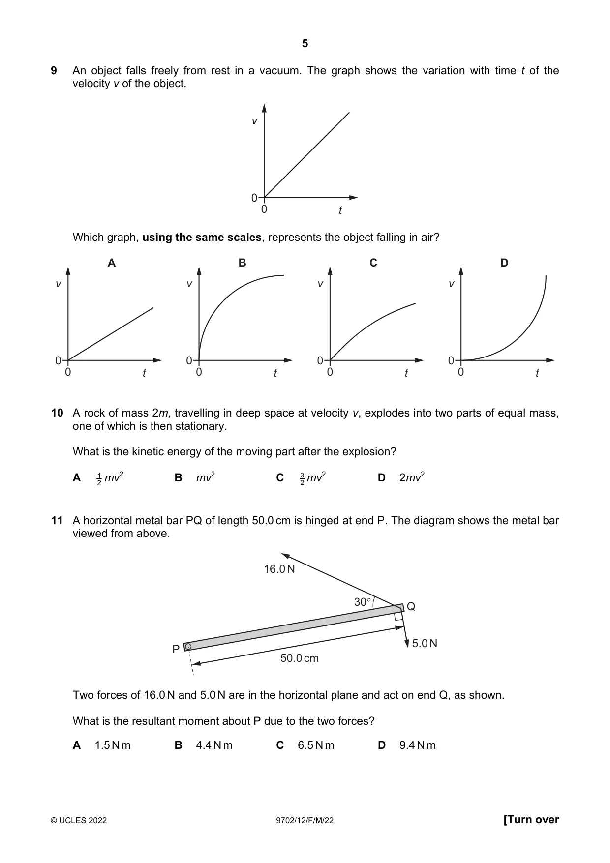 Cambridge A Level Physics 9702 2022 Feb/March Paper 1 · Variant 2 question paper, page 5 of 16