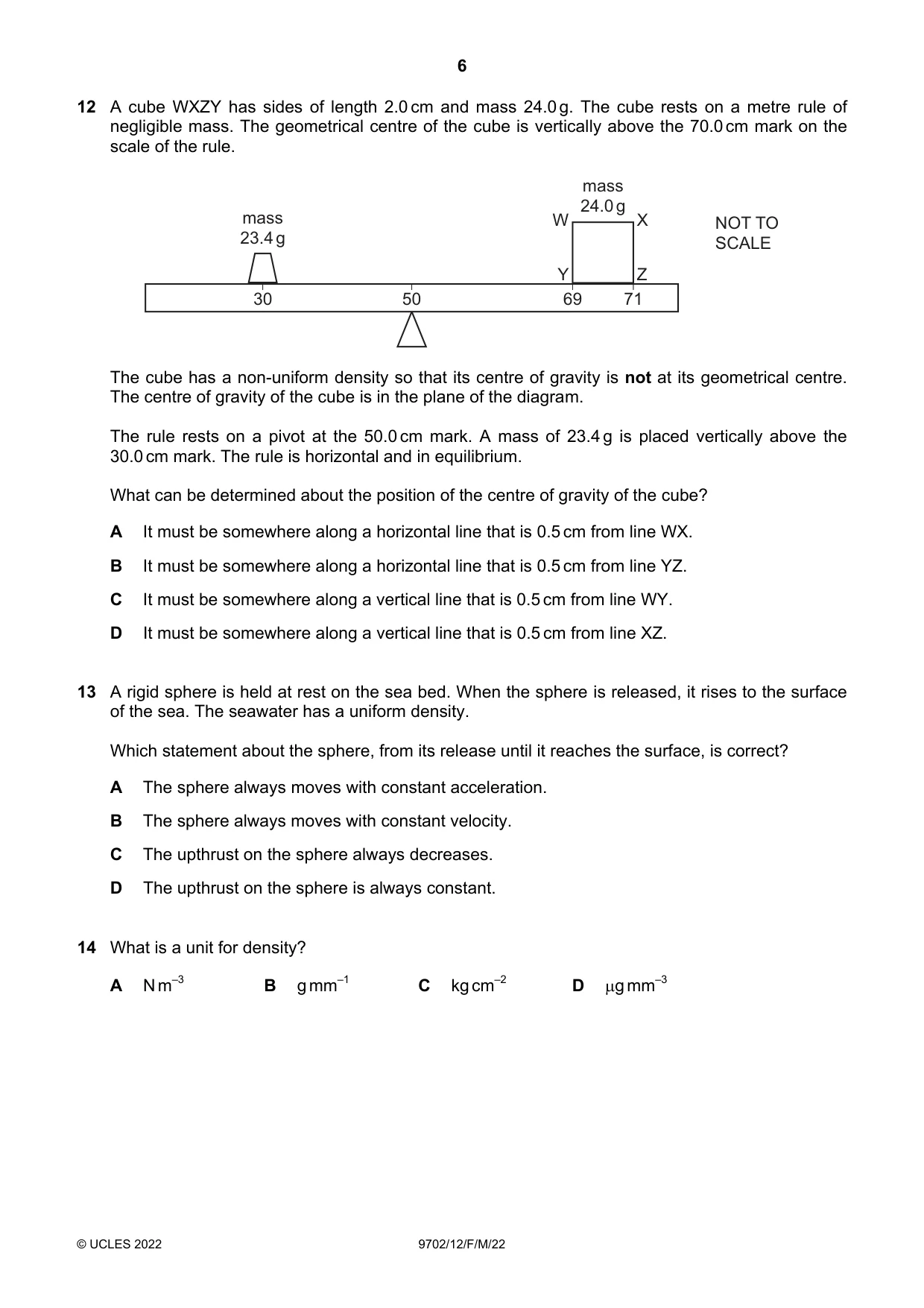Cambridge A Level Physics 9702 2022 Feb/March Paper 1 · Variant 2 question paper, page 6 of 16