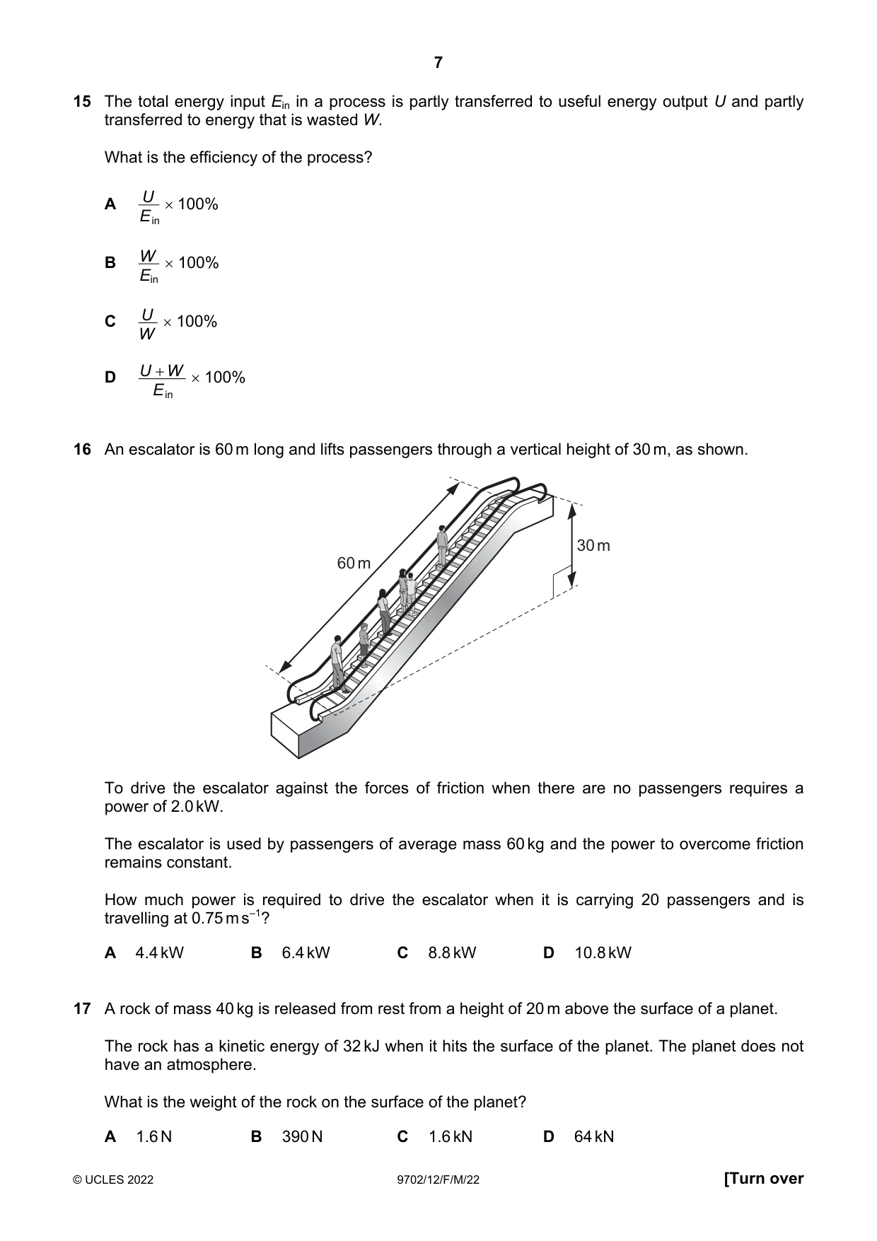 Cambridge A Level Physics 9702 2022 Feb/March Paper 1 · Variant 2 question paper, page 7 of 16