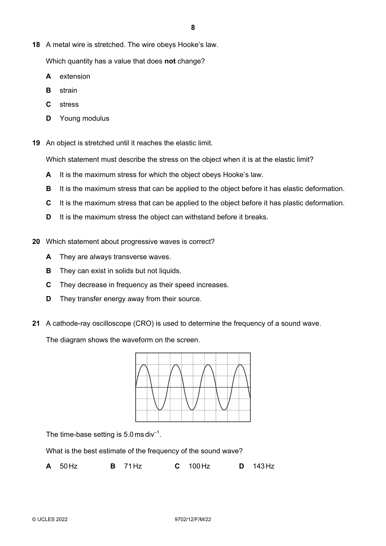 Cambridge A Level Physics 9702 2022 Feb/March Paper 1 · Variant 2 question paper, page 8 of 16