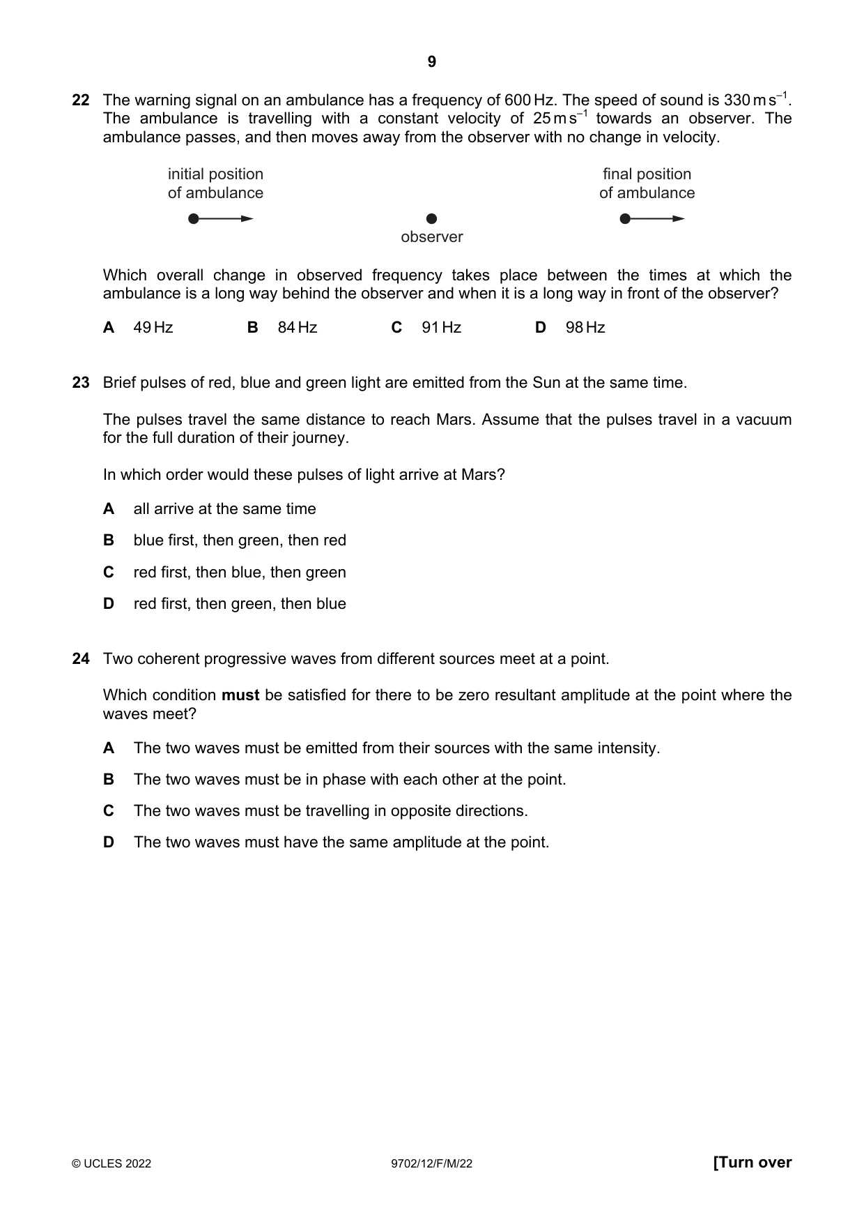 Cambridge A Level Physics 9702 2022 Feb/March Paper 1 · Variant 2 question paper, page 9 of 16