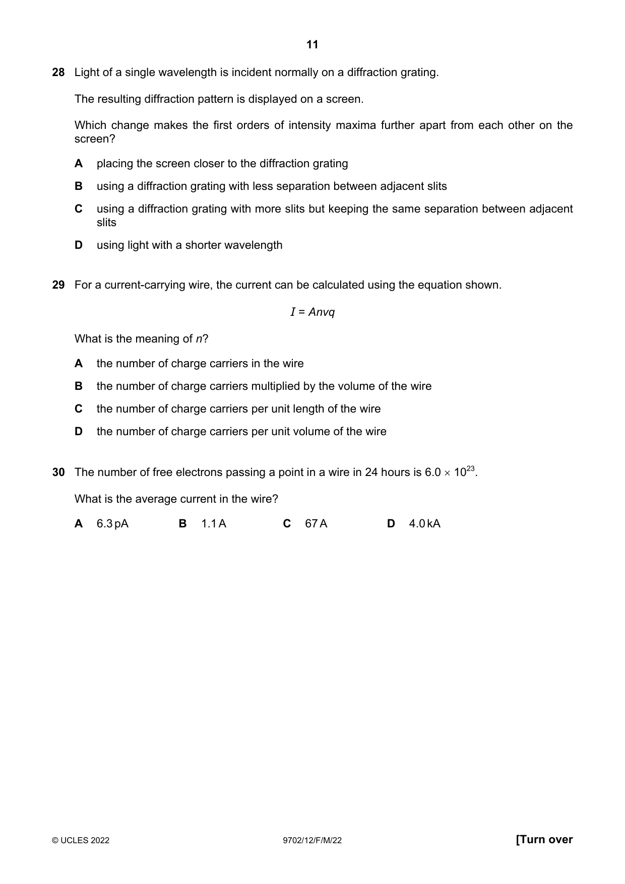 Cambridge A Level Physics 9702 2022 Feb/March Paper 1 · Variant 2 question paper, page 11 of 16