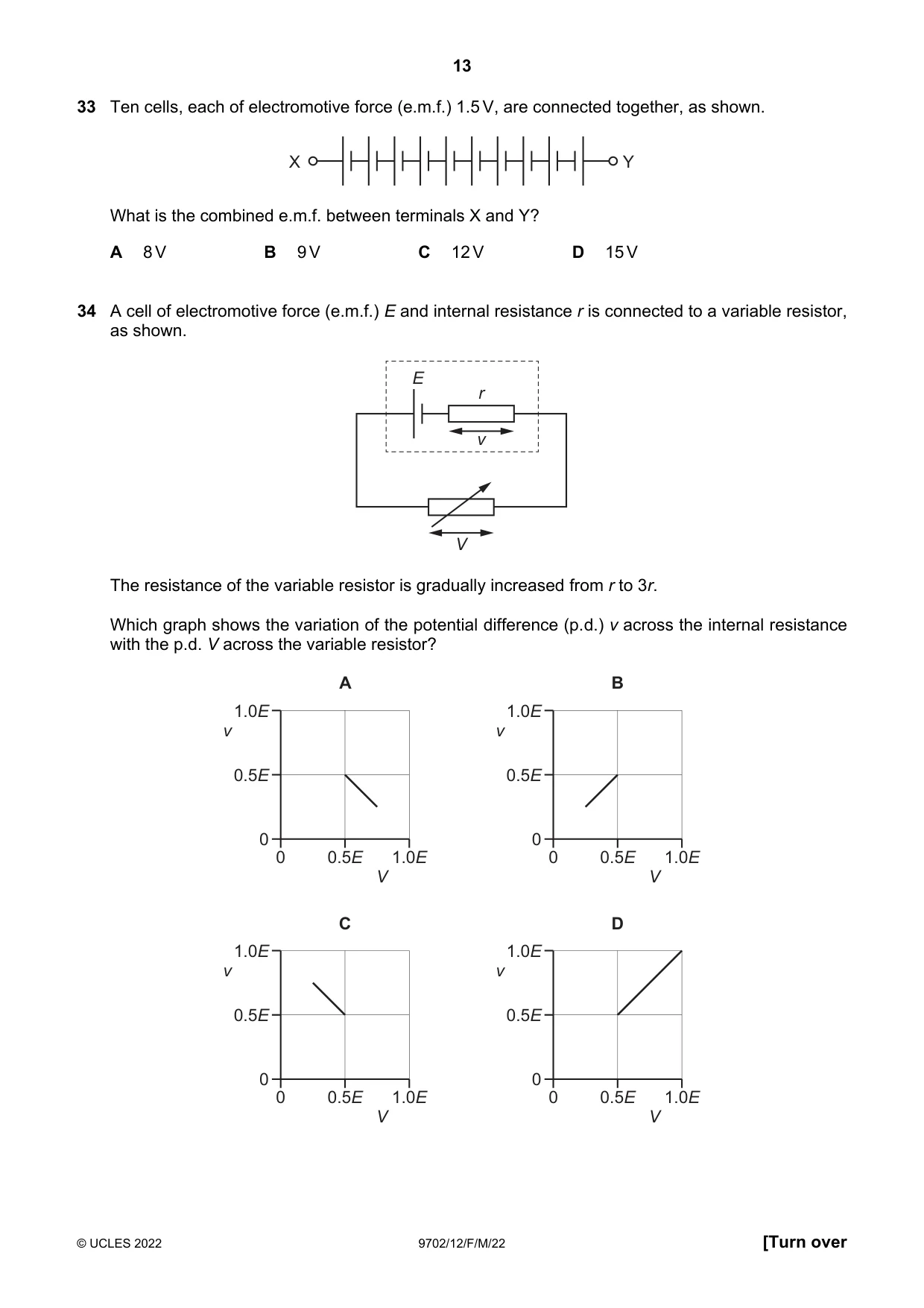 Cambridge A Level Physics 9702 2022 Feb/March Paper 1 · Variant 2 question paper, page 13 of 16