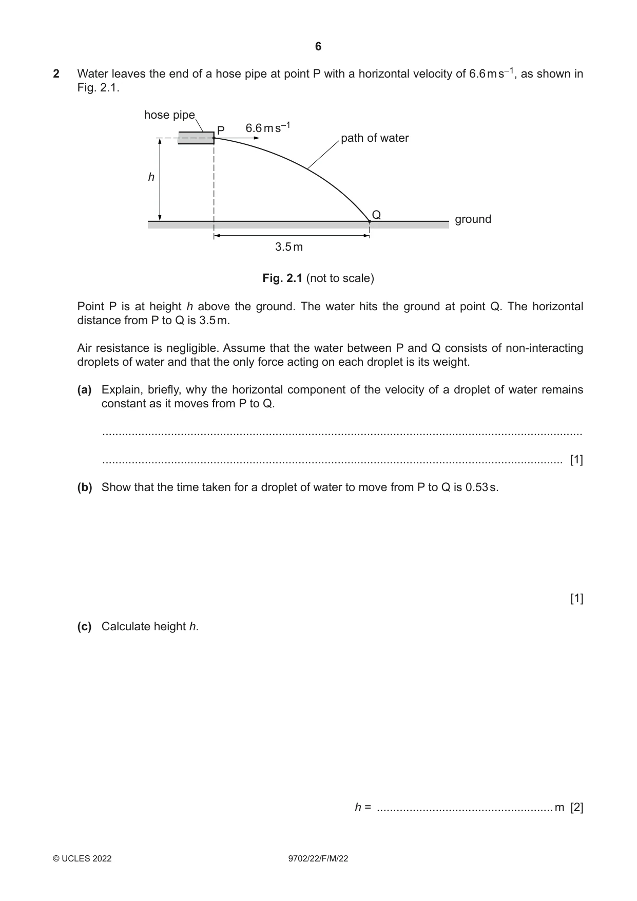 Cambridge A Level Physics 9702 2022 Feb/March Paper 2 · Variant 2 question paper, page 6 of 20