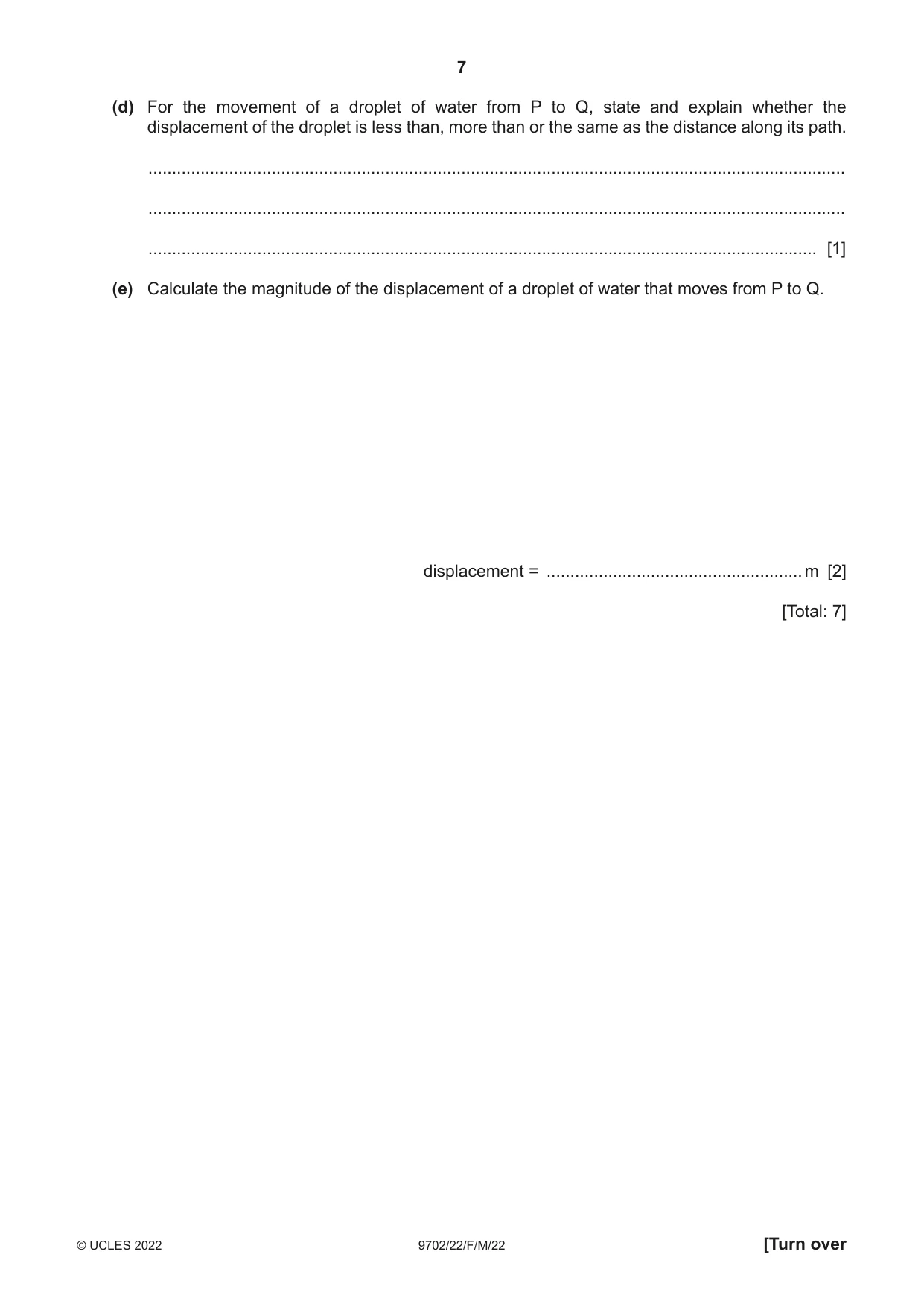 Cambridge A Level Physics 9702 2022 Feb/March Paper 2 · Variant 2 question paper, page 7 of 20