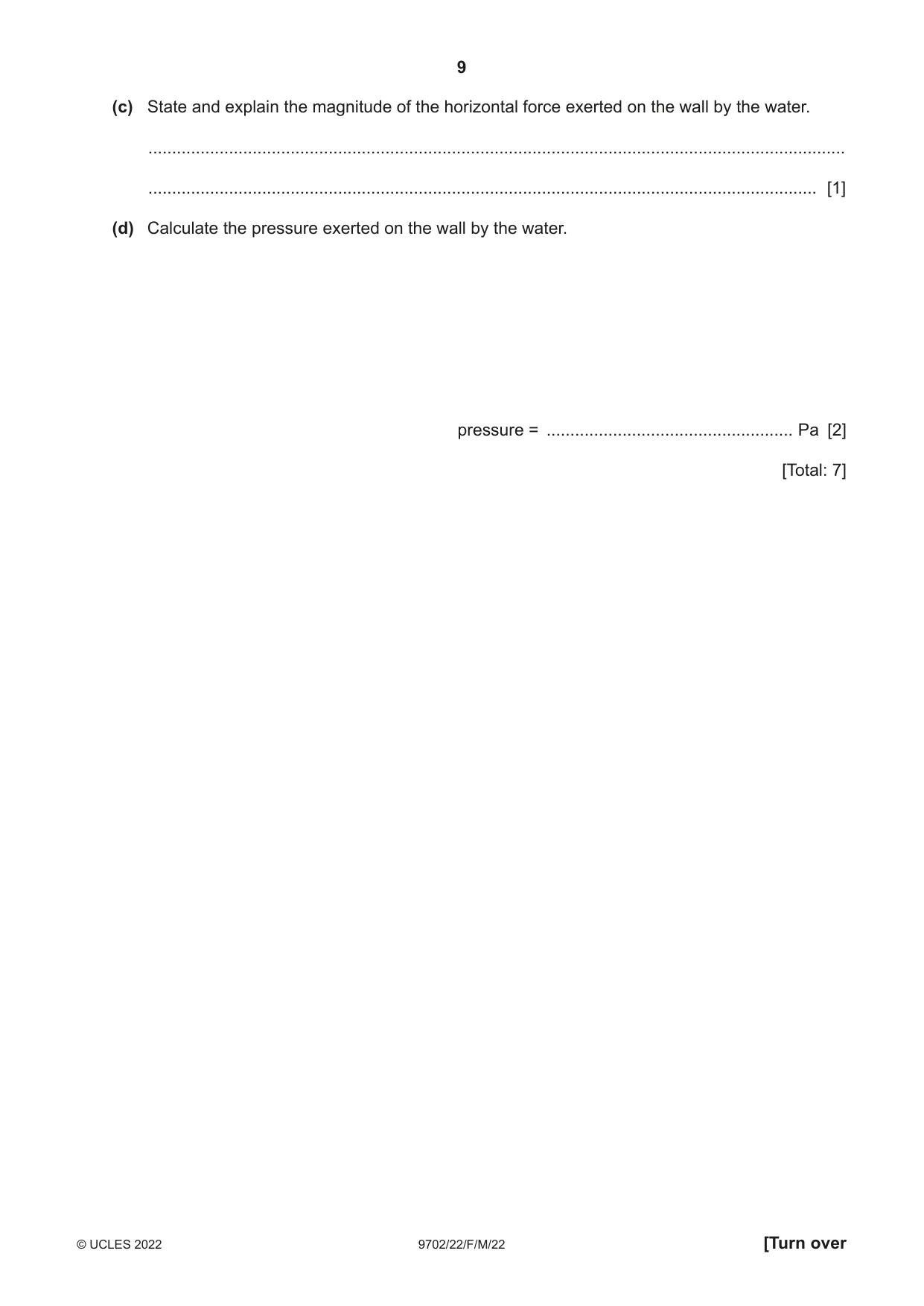 Cambridge A Level Physics 9702 2022 Feb/March Paper 2 · Variant 2 question paper, page 9 of 20