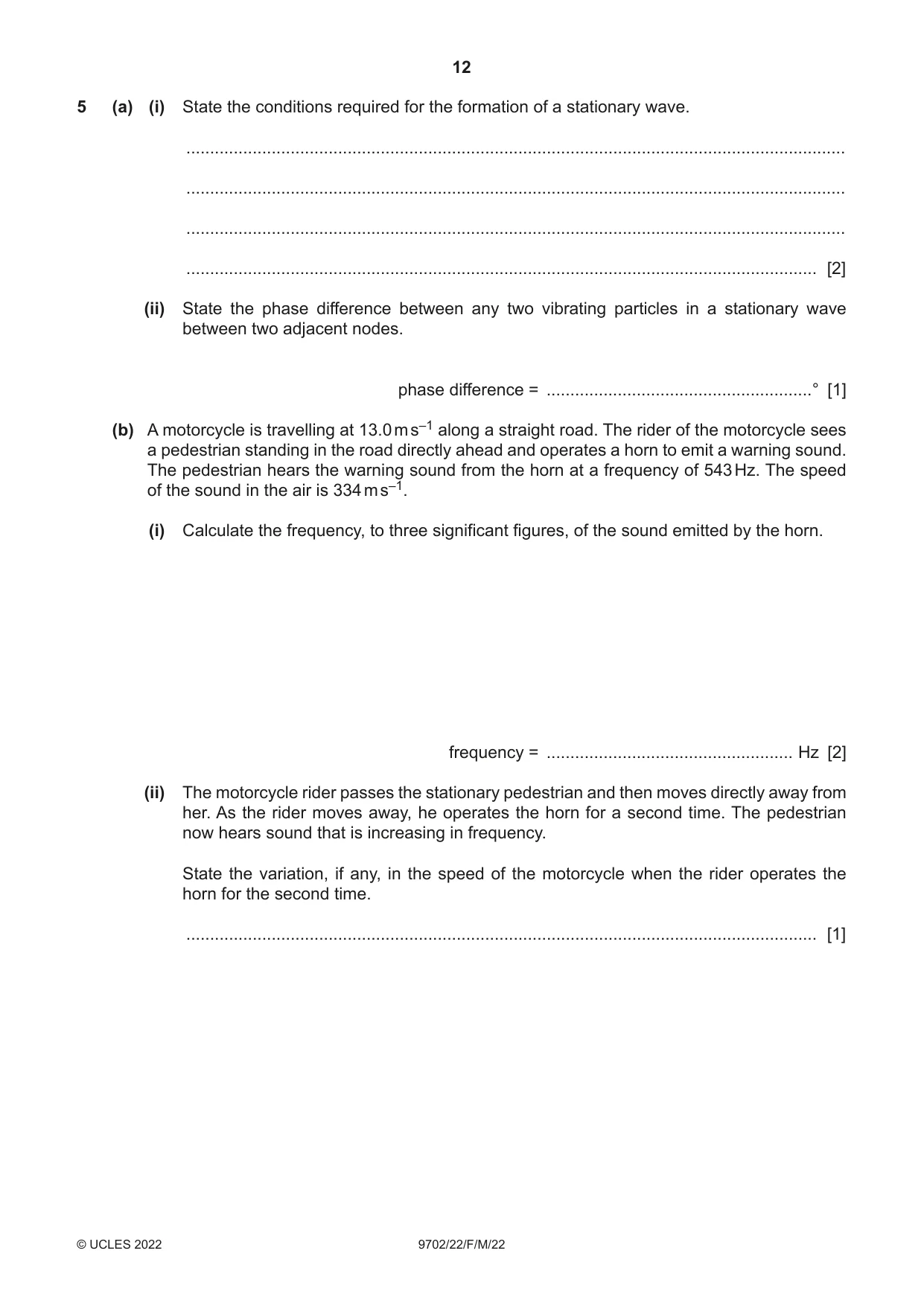 Cambridge A Level Physics 9702 2022 Feb/March Paper 2 · Variant 2 question paper, page 12 of 20