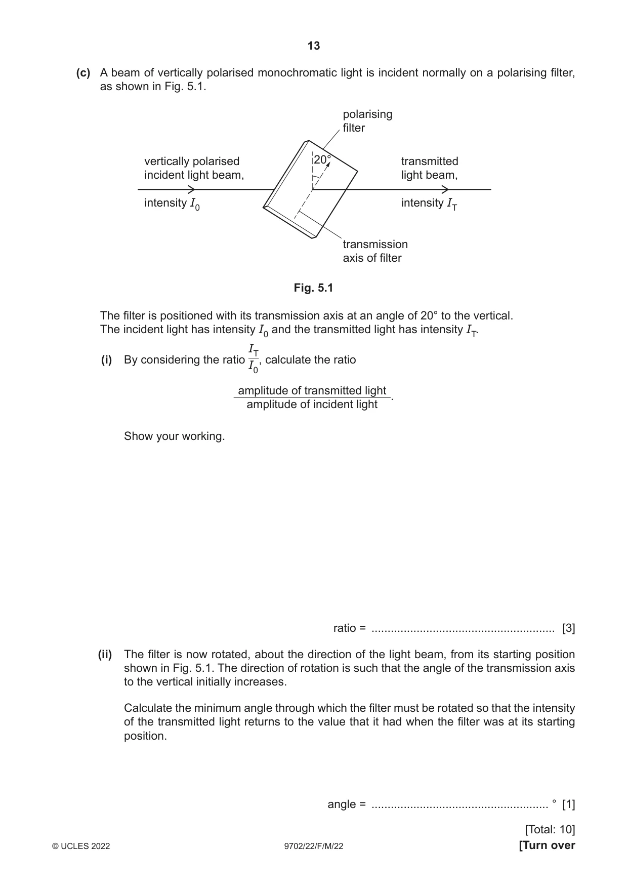 Cambridge A Level Physics 9702 2022 Feb/March Paper 2 · Variant 2 question paper, page 13 of 20