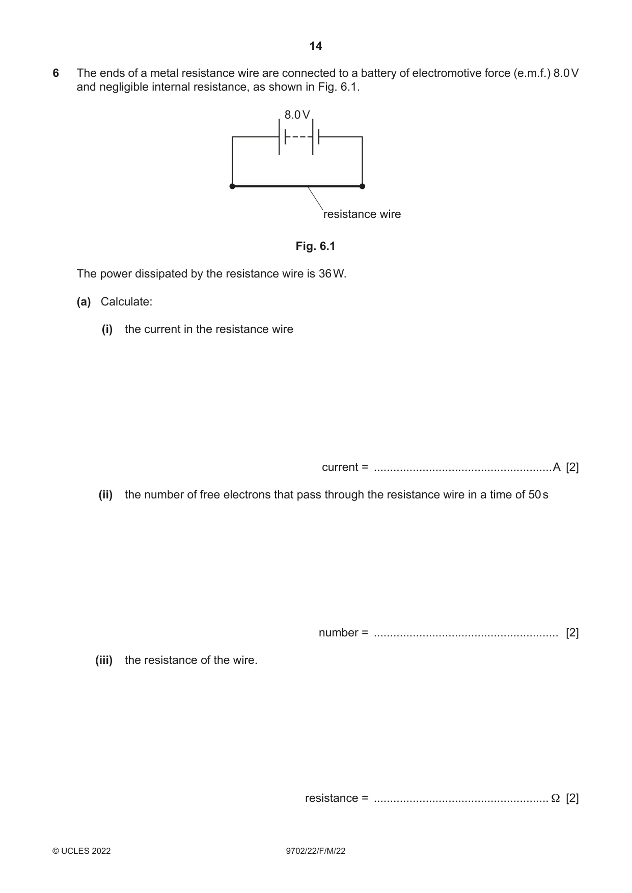 Cambridge A Level Physics 9702 2022 Feb/March Paper 2 · Variant 2 question paper, page 14 of 20