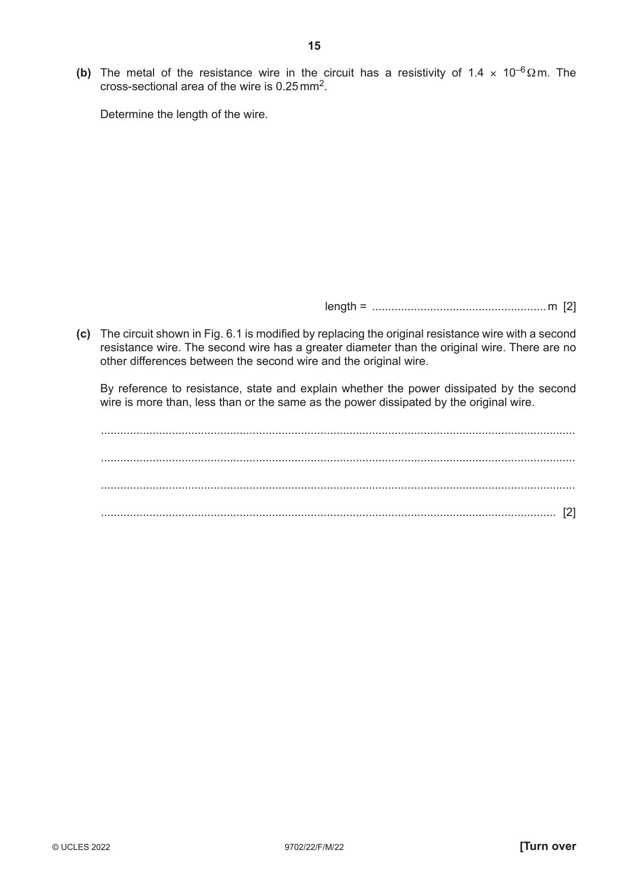 Cambridge A Level Physics 9702 2022 Feb/March Paper 2 · Variant 2 question paper, page 15 of 20