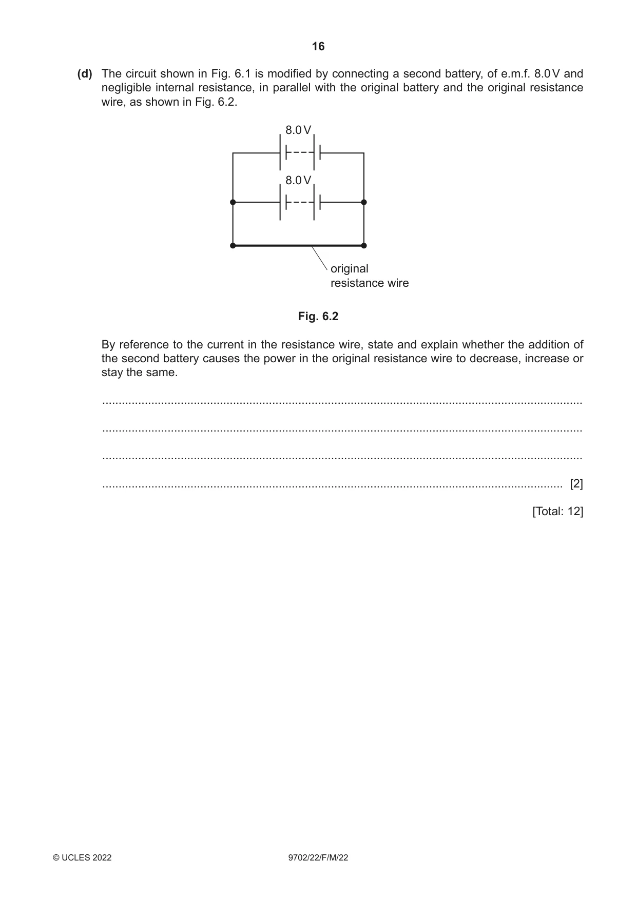 Cambridge A Level Physics 9702 2022 Feb/March Paper 2 · Variant 2 question paper, page 16 of 20