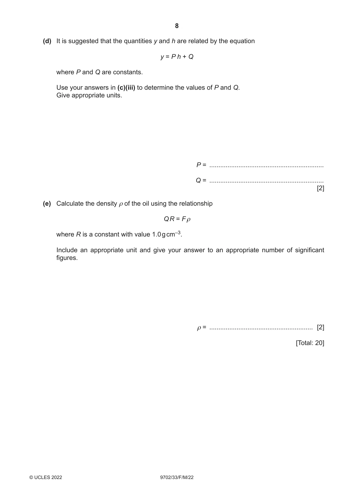 Cambridge A Level Physics 9702 2022 Feb/March Paper 3 · Variant 3 question paper, page 8 of 16