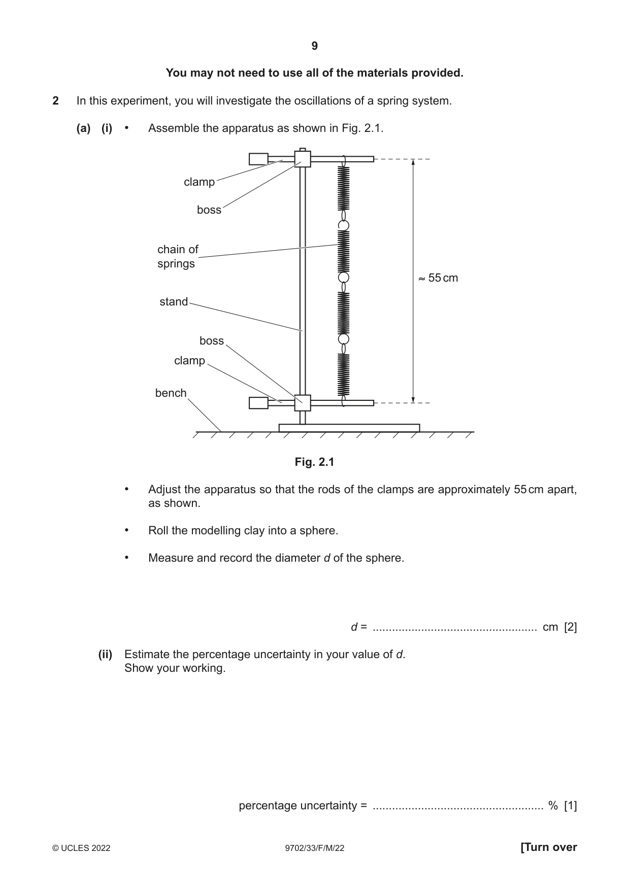 Cambridge A Level Physics 9702 2022 Feb/March Paper 3 · Variant 3 question paper, page 9 of 16