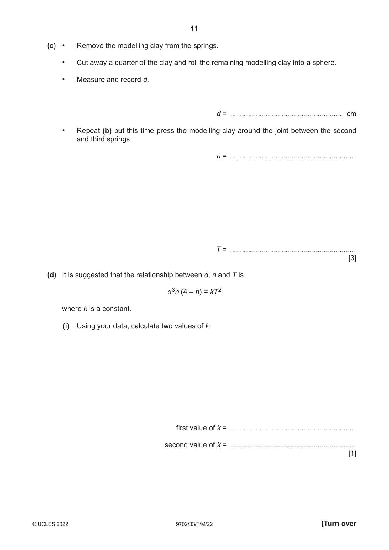 Cambridge A Level Physics 9702 2022 Feb/March Paper 3 · Variant 3 question paper, page 11 of 16
