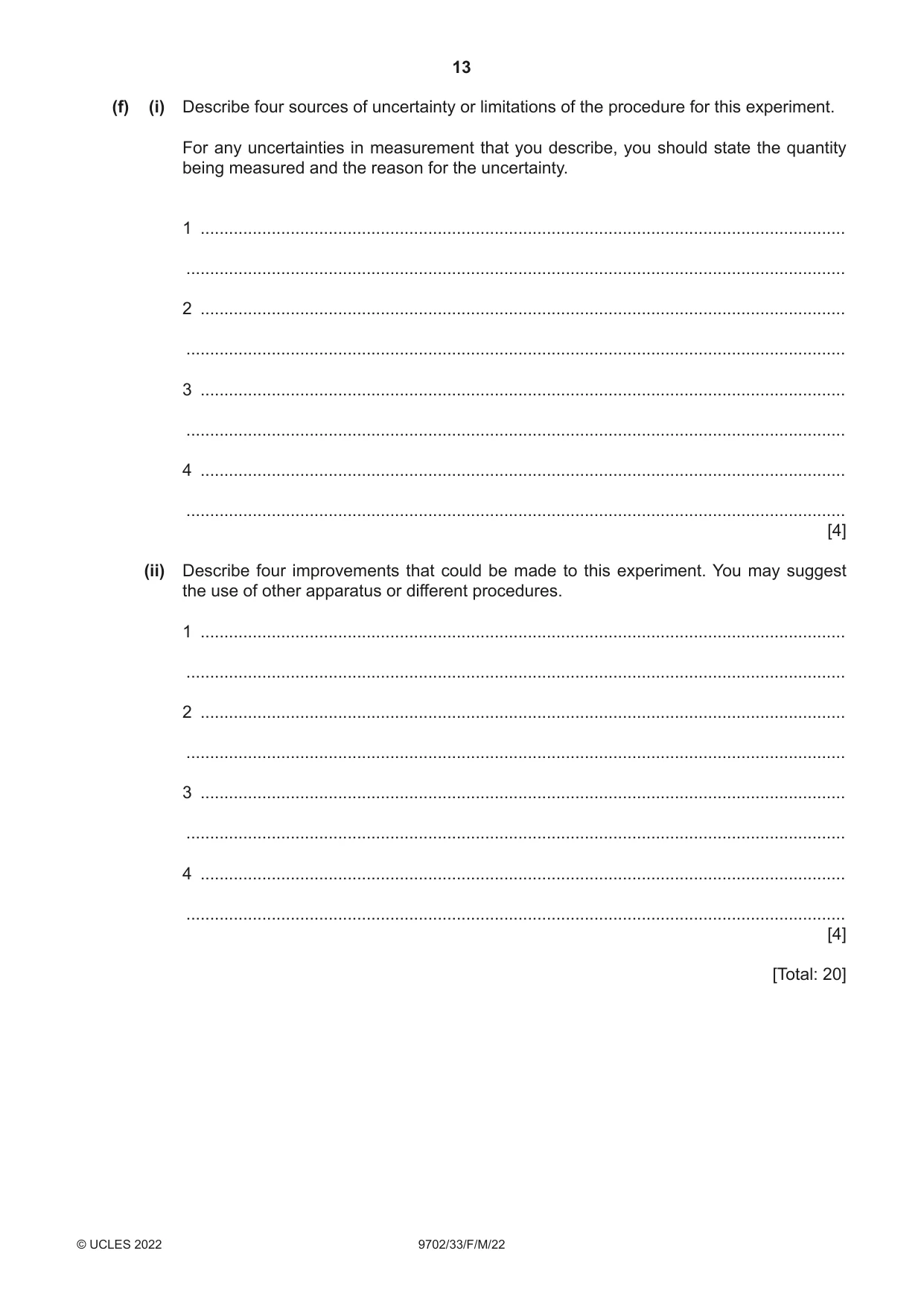 Cambridge A Level Physics 9702 2022 Feb/March Paper 3 · Variant 3 question paper, page 13 of 16