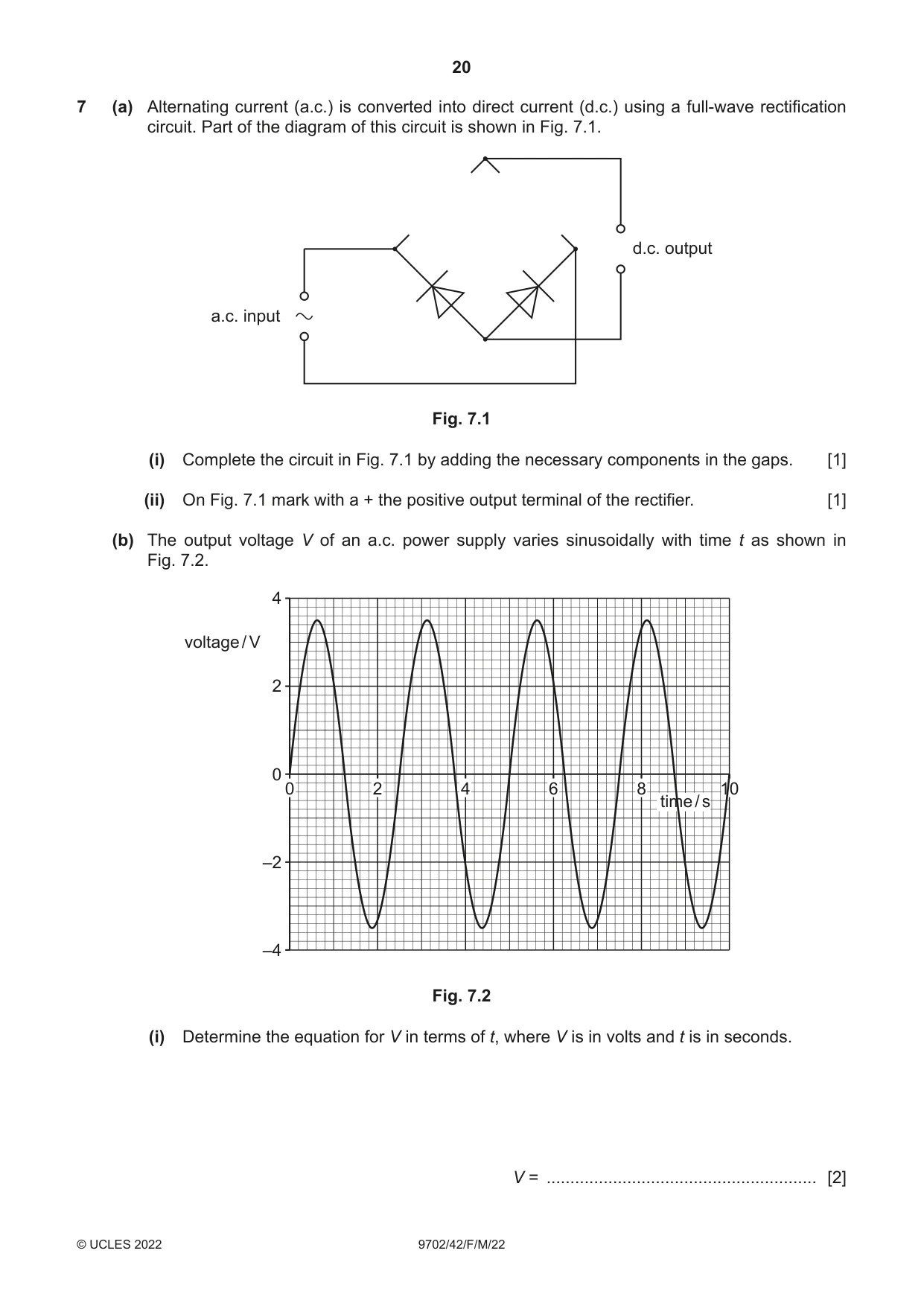 Cambridge A Level Physics 9702 2022 Feb/March Paper 4 · Variant 2 question paper, page 20 of 32