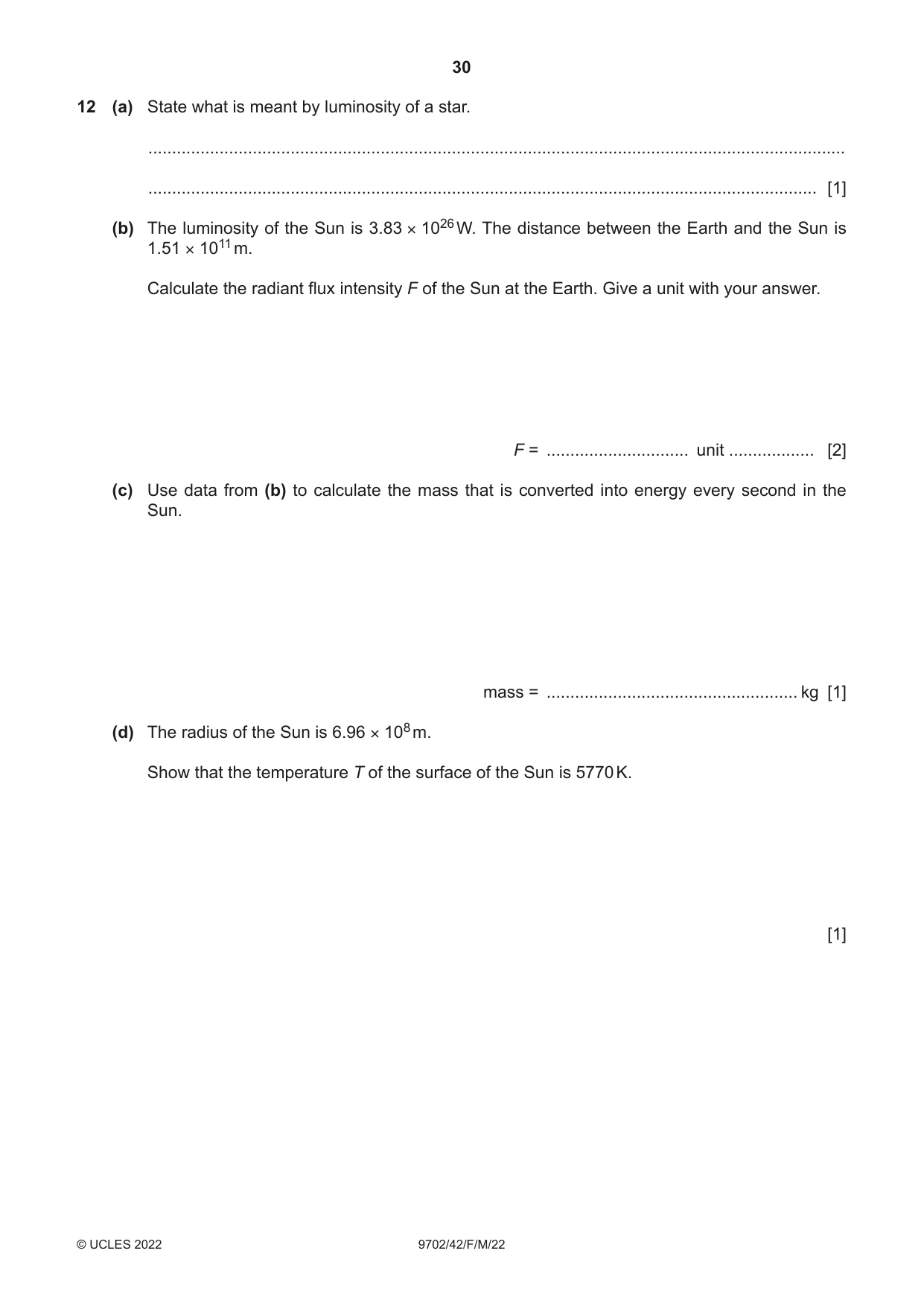 Cambridge A Level Physics 9702 2022 Feb/March Paper 4 · Variant 2 question paper, page 30 of 32