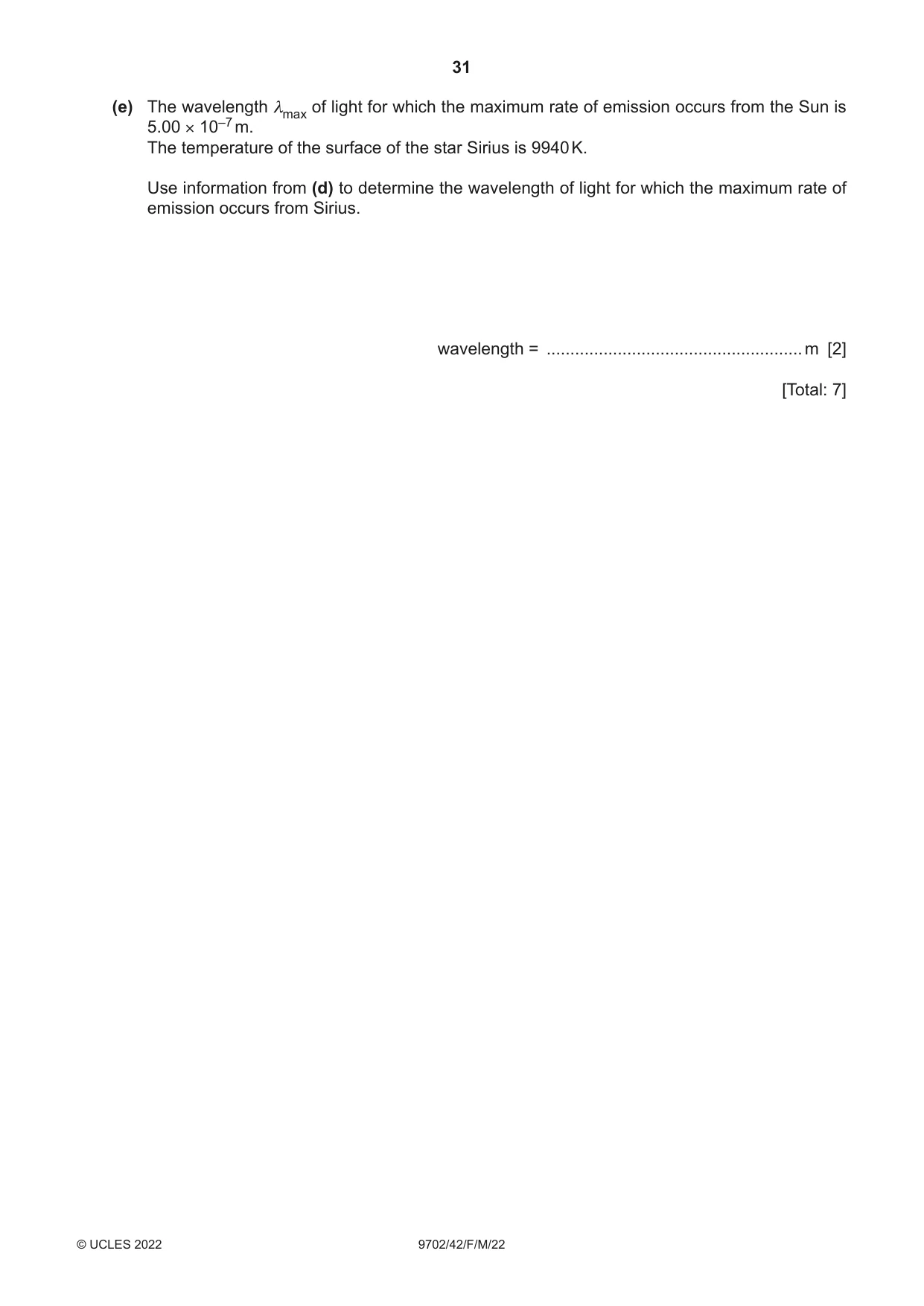 Cambridge A Level Physics 9702 2022 Feb/March Paper 4 · Variant 2 question paper, page 31 of 32