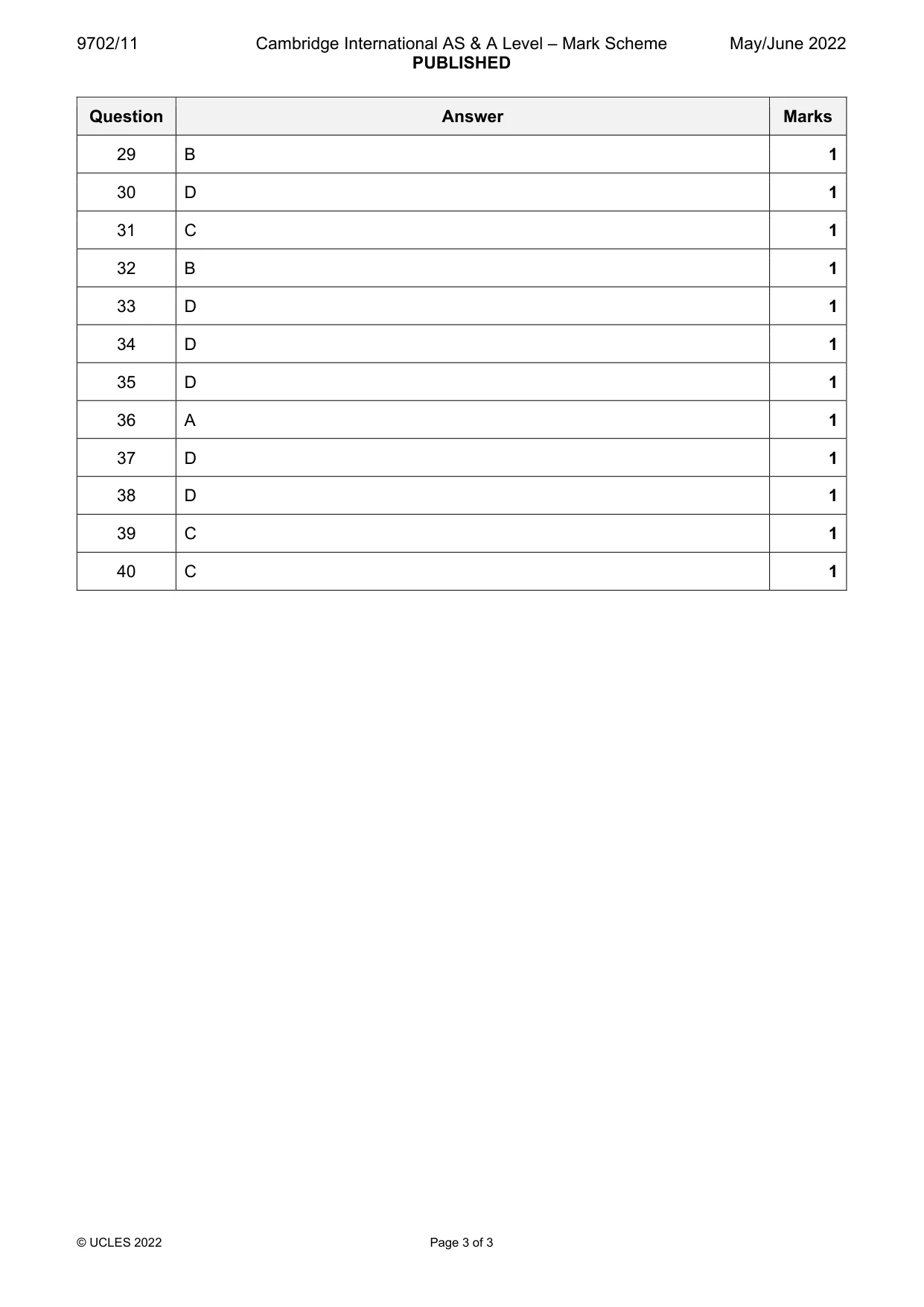 Mark scheme, page 3 of 3
