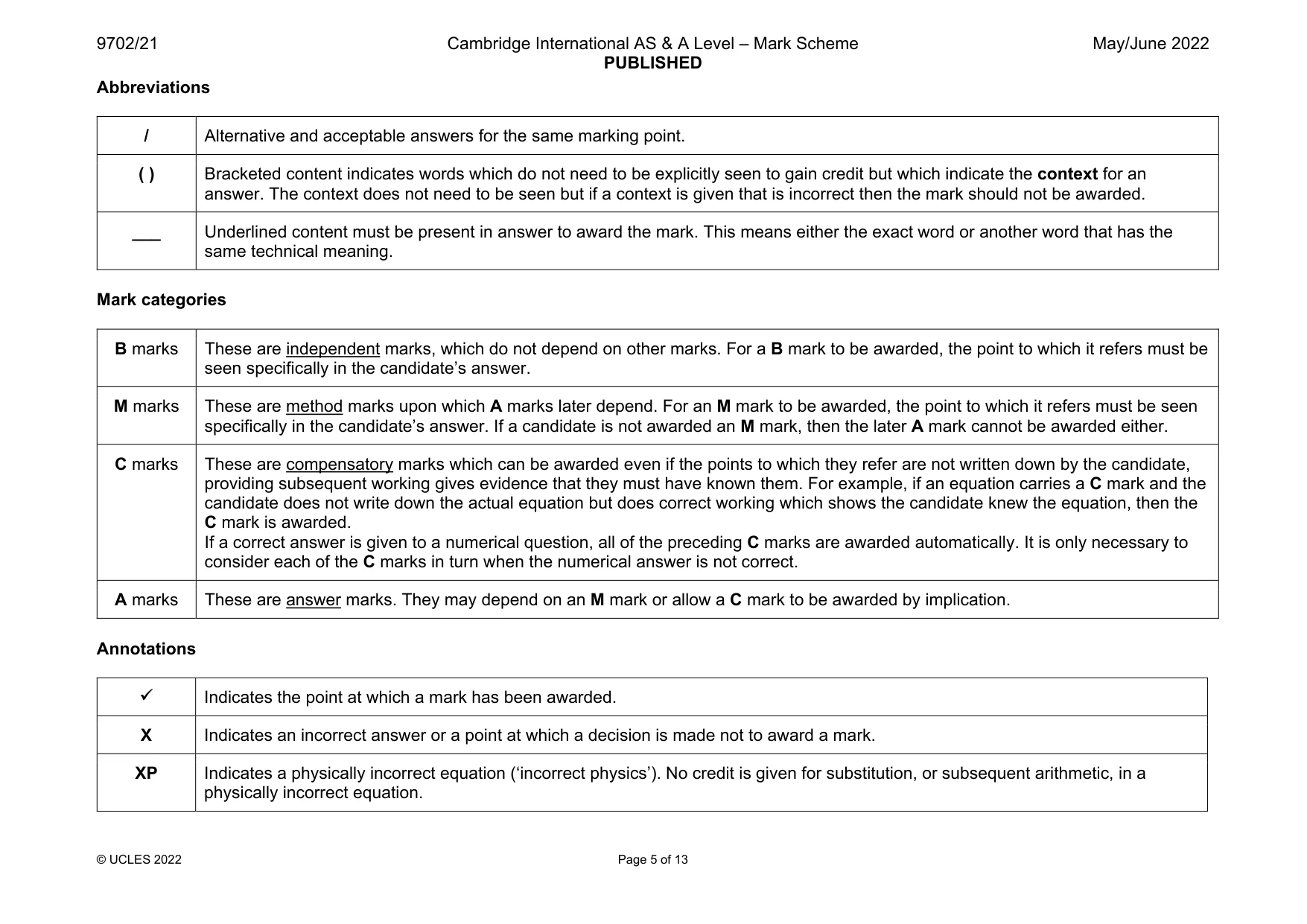 Mark scheme, page 5 of 13