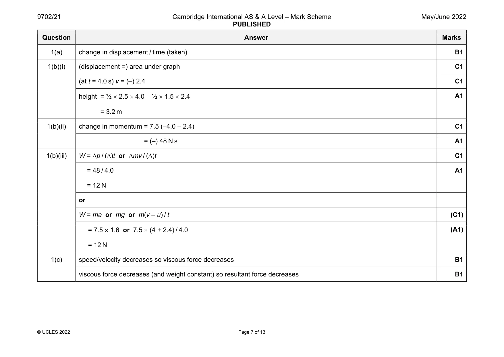Mark scheme, page 7 of 13