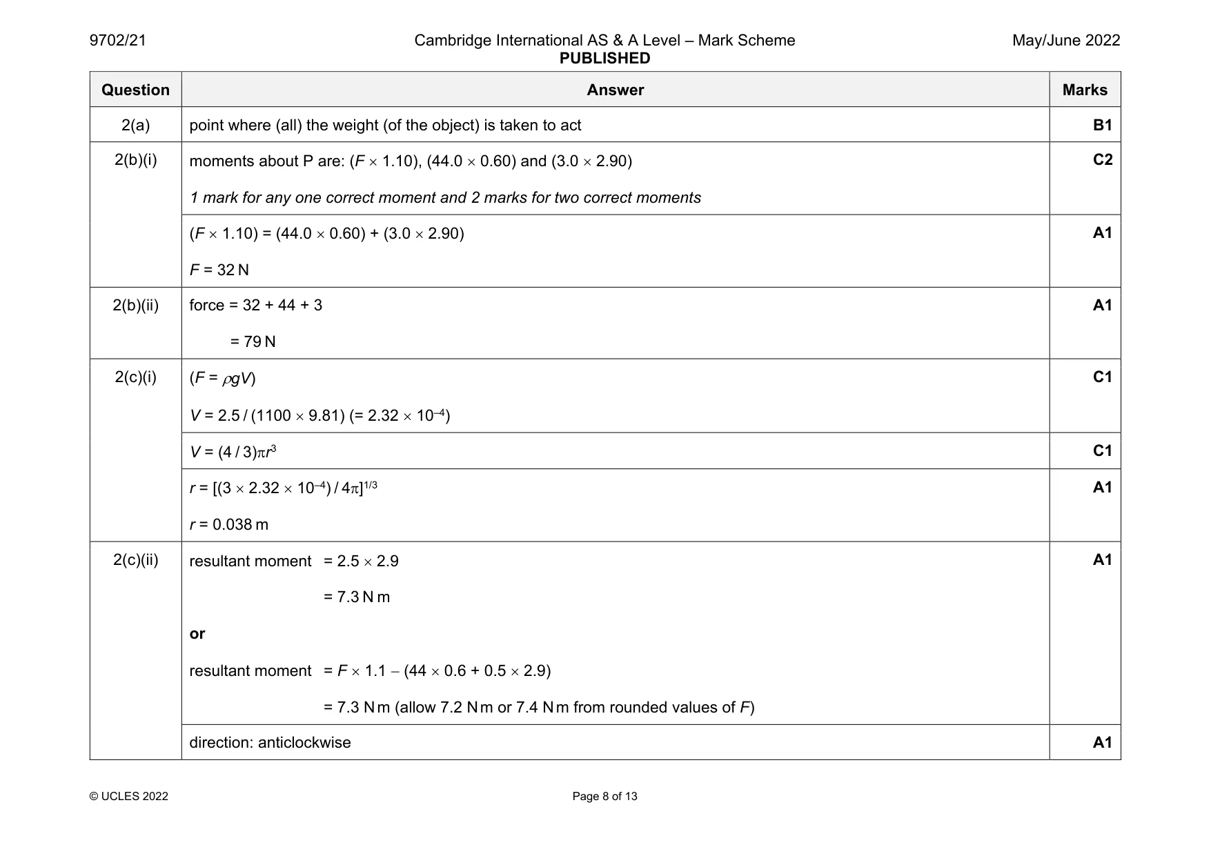 Mark scheme, page 8 of 13