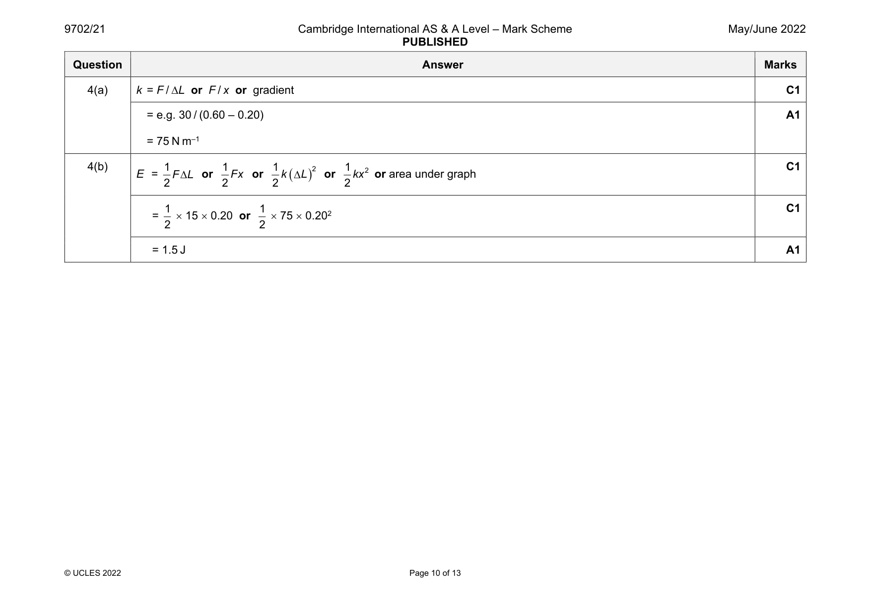 Mark scheme, page 10 of 13
