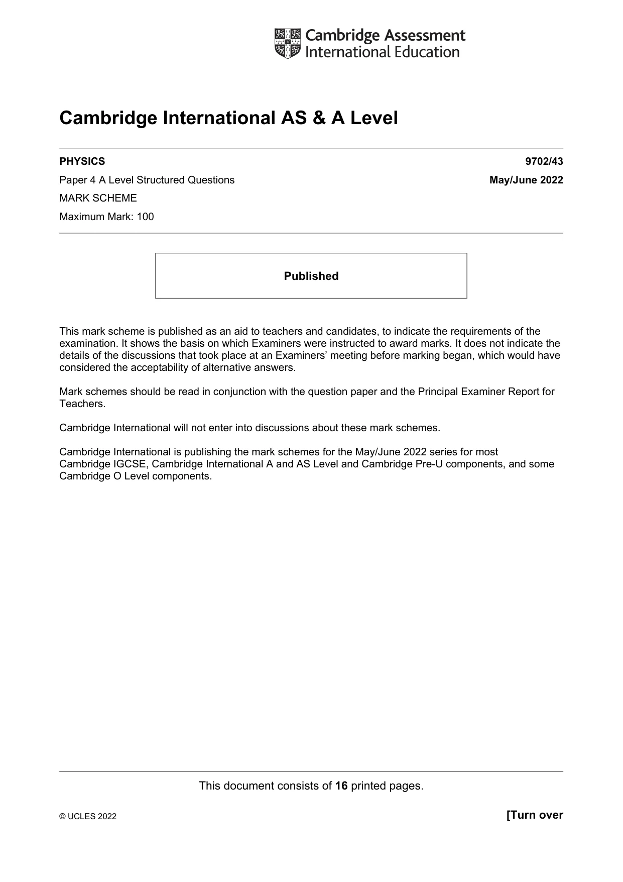 Mark scheme, page 1 of 16