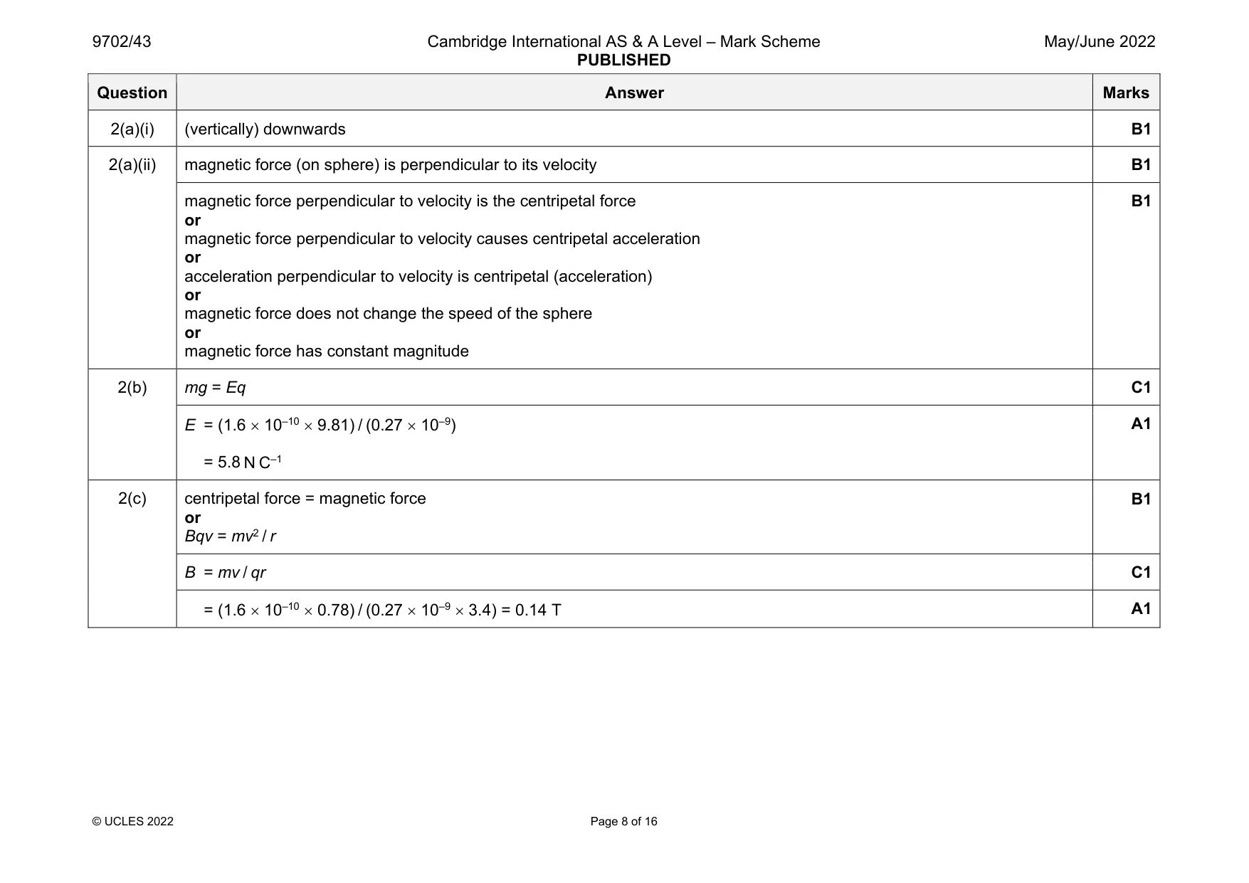 Mark scheme, page 8 of 16