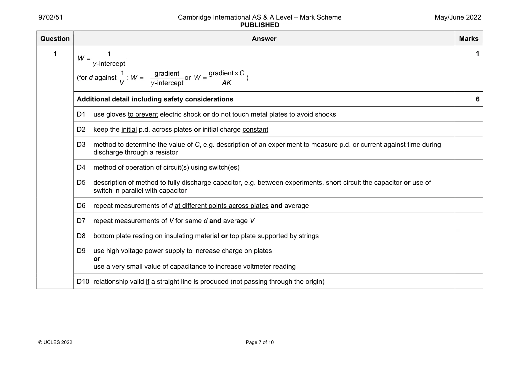 Mark scheme, page 7 of 10