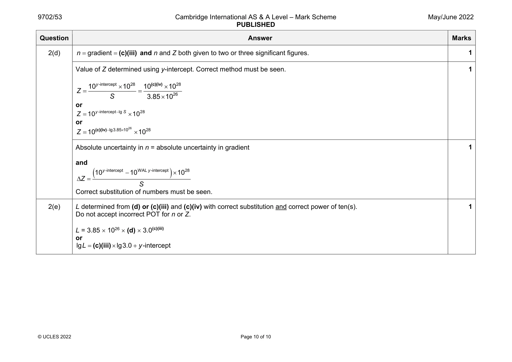 Mark scheme, page 10 of 10