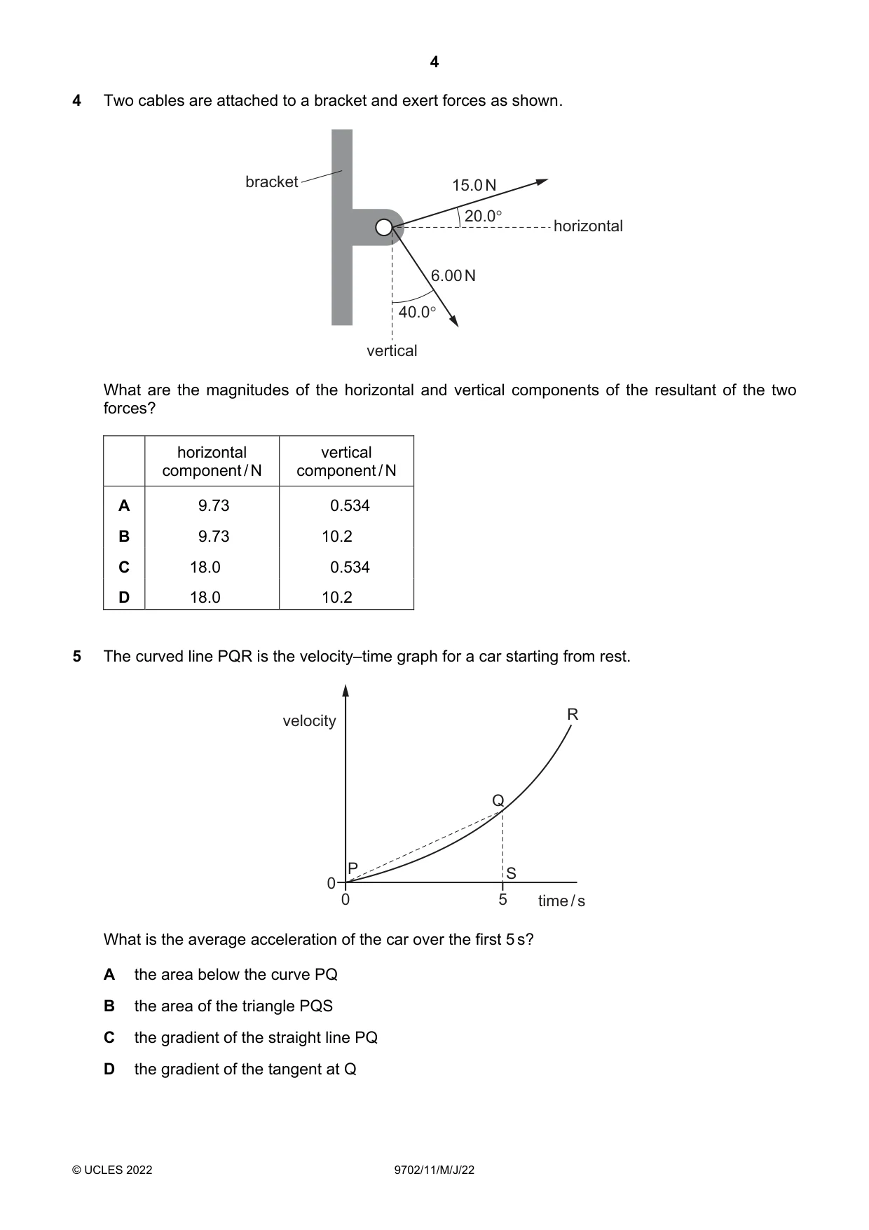 Cambridge A Level Physics 9702 2022 May/June Paper 1 · Variant 1 question paper, page 4 of 20
