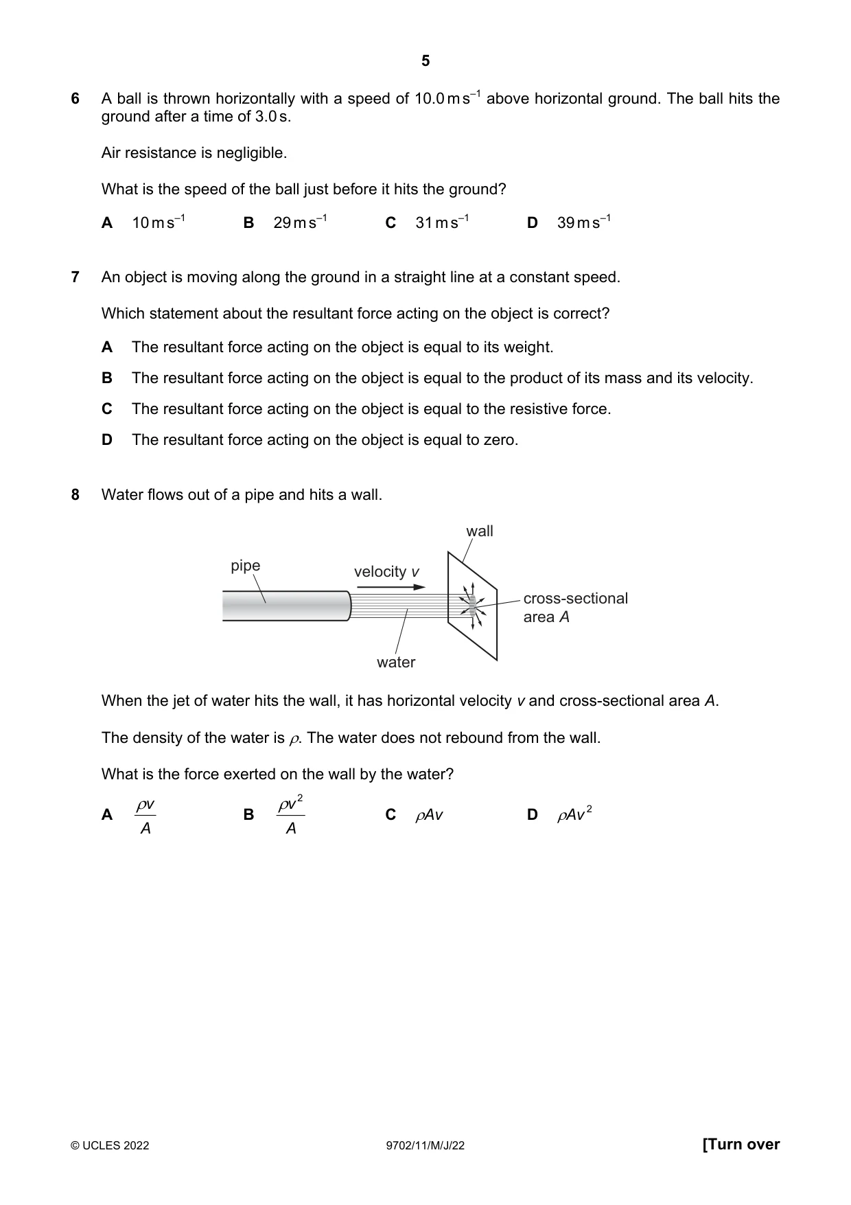 Cambridge A Level Physics 9702 2022 May/June Paper 1 · Variant 1 question paper, page 5 of 20